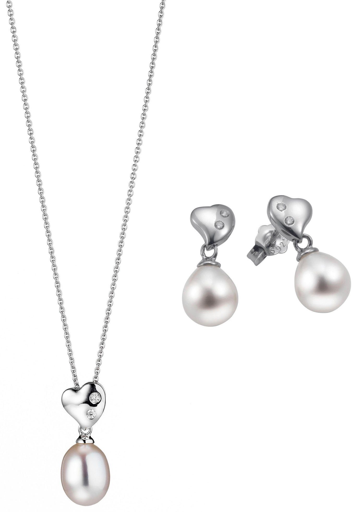 Adriana Schmuckset Taomina - Herzen, T203 (Set, 4-tlg), Made in Germany - mit Zirkonia (synth) - mit Süßwasserzuchtperle