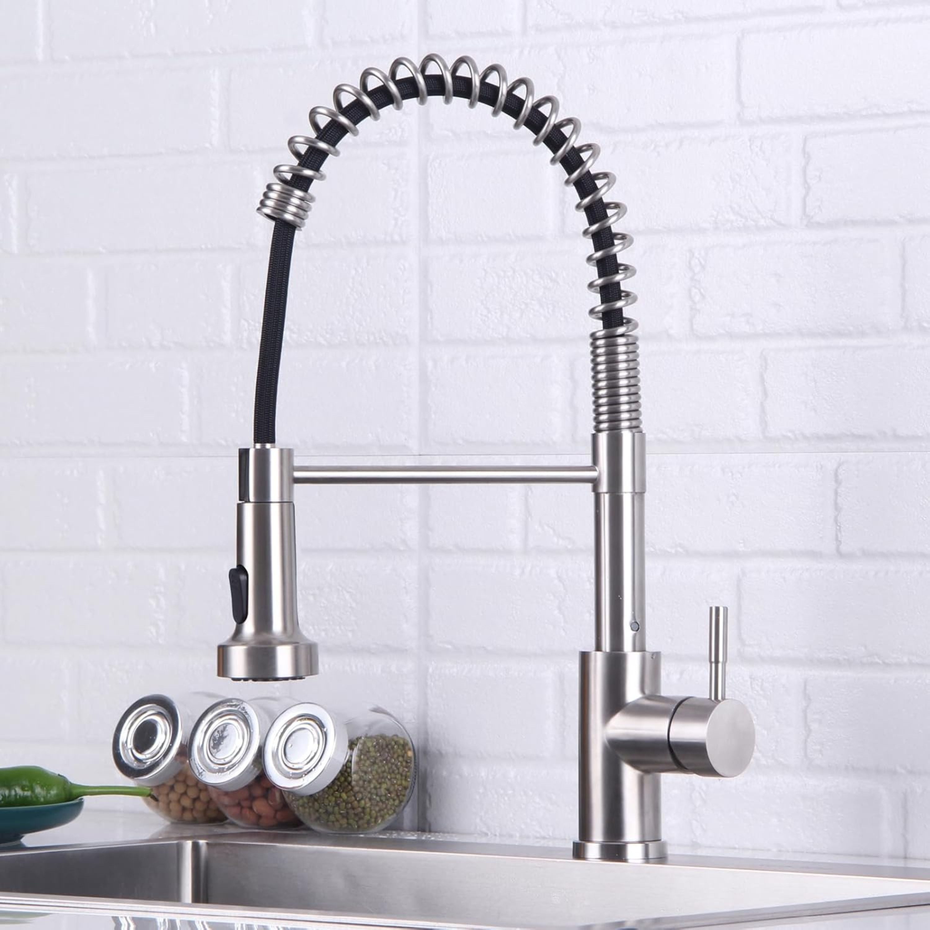 RUHE Küchenarmatur Wasserhahn Küche Hochdruck Küchenarmatur Herausziehbarer Brause 2 Modi (EINFACHE MONTAGE], 1-St., Set inklusive Armatur Anschlussschläuchen Gegengewicht) Ausziehbare Brause 360° schwenkbar G3/8 Hochdruck Edelstahl Wasserhahn