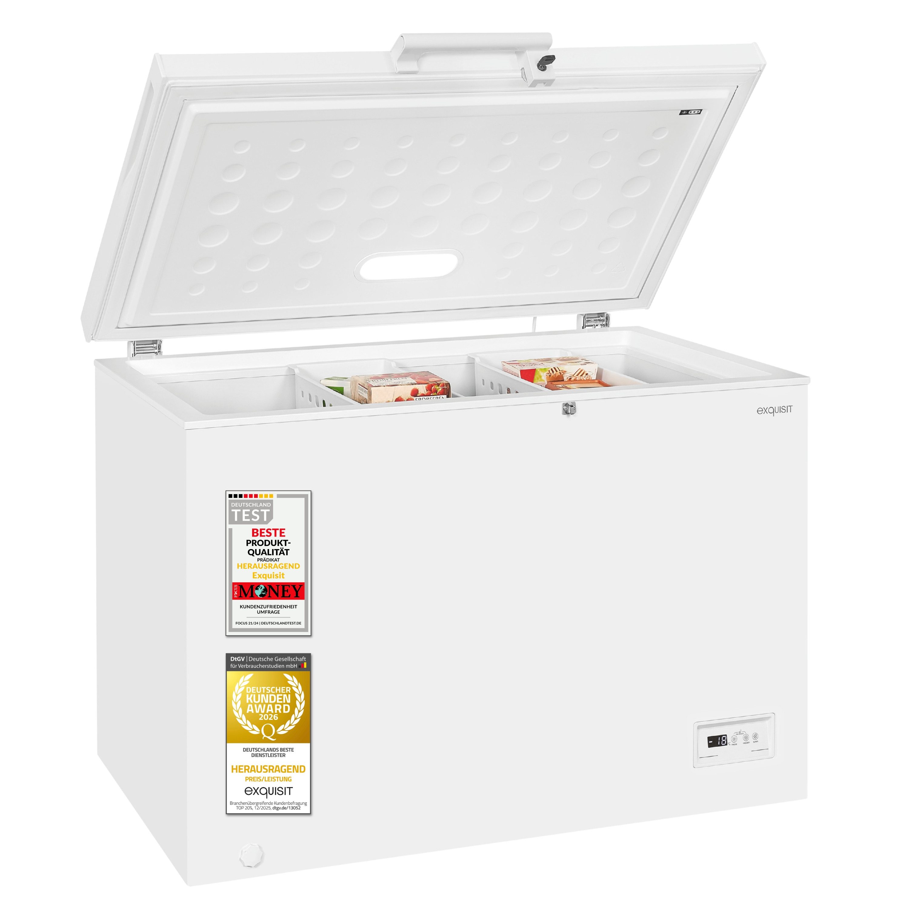 exquisit Gefriertruhe GT5320-HE-041D, 112 cm breit, 308 l, 308 l Nutzinhalt, 15 kg 24h Gefriervermögen, Energieklasse D, 41 dB