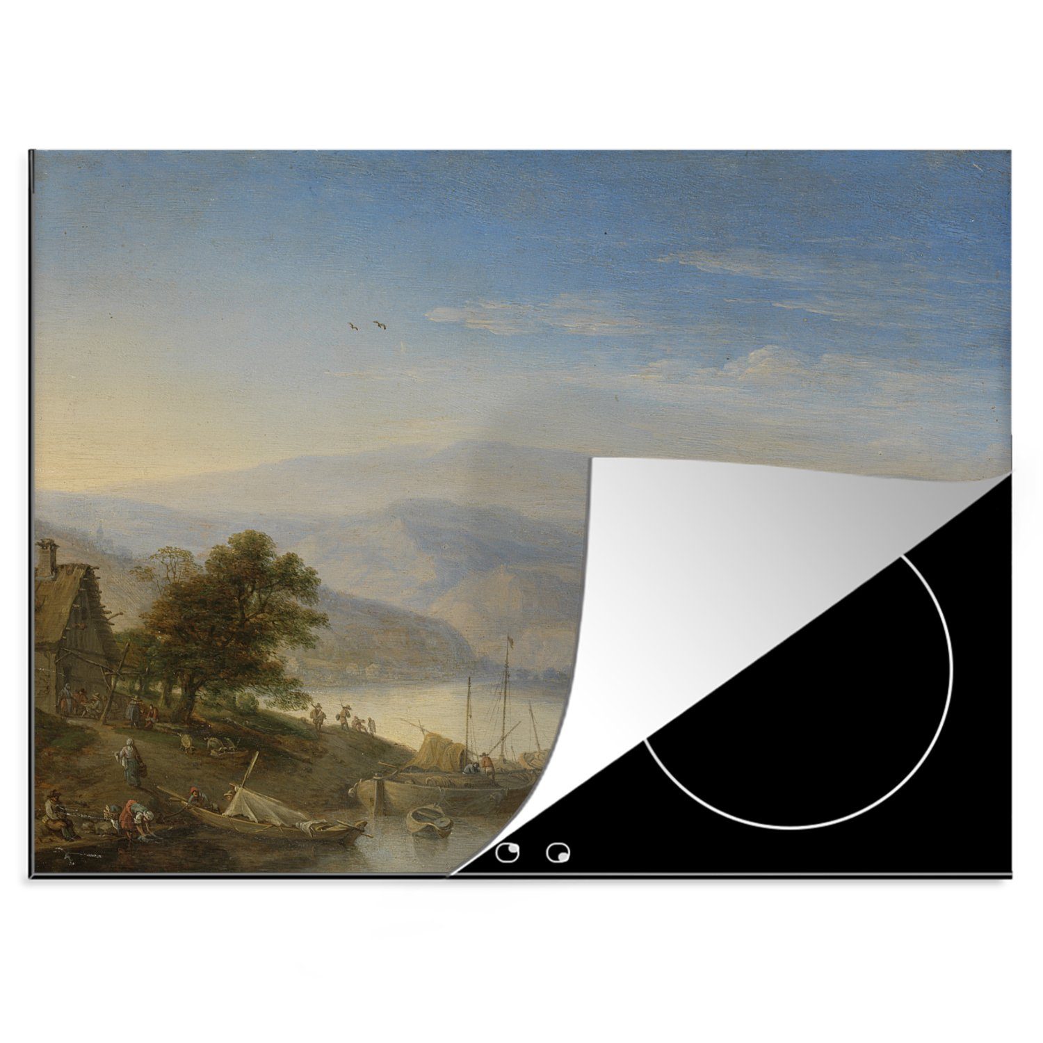 MuchoWow Herdblende-/Abdeckplatte Blick auf den Rhein bei Andernach - Gemälde von Herman Saftleven, Vinyl, (1 tlg), 70x52 cm, Mobile Arbeitsfläche nutzbar, Ceranfeldabdeckung