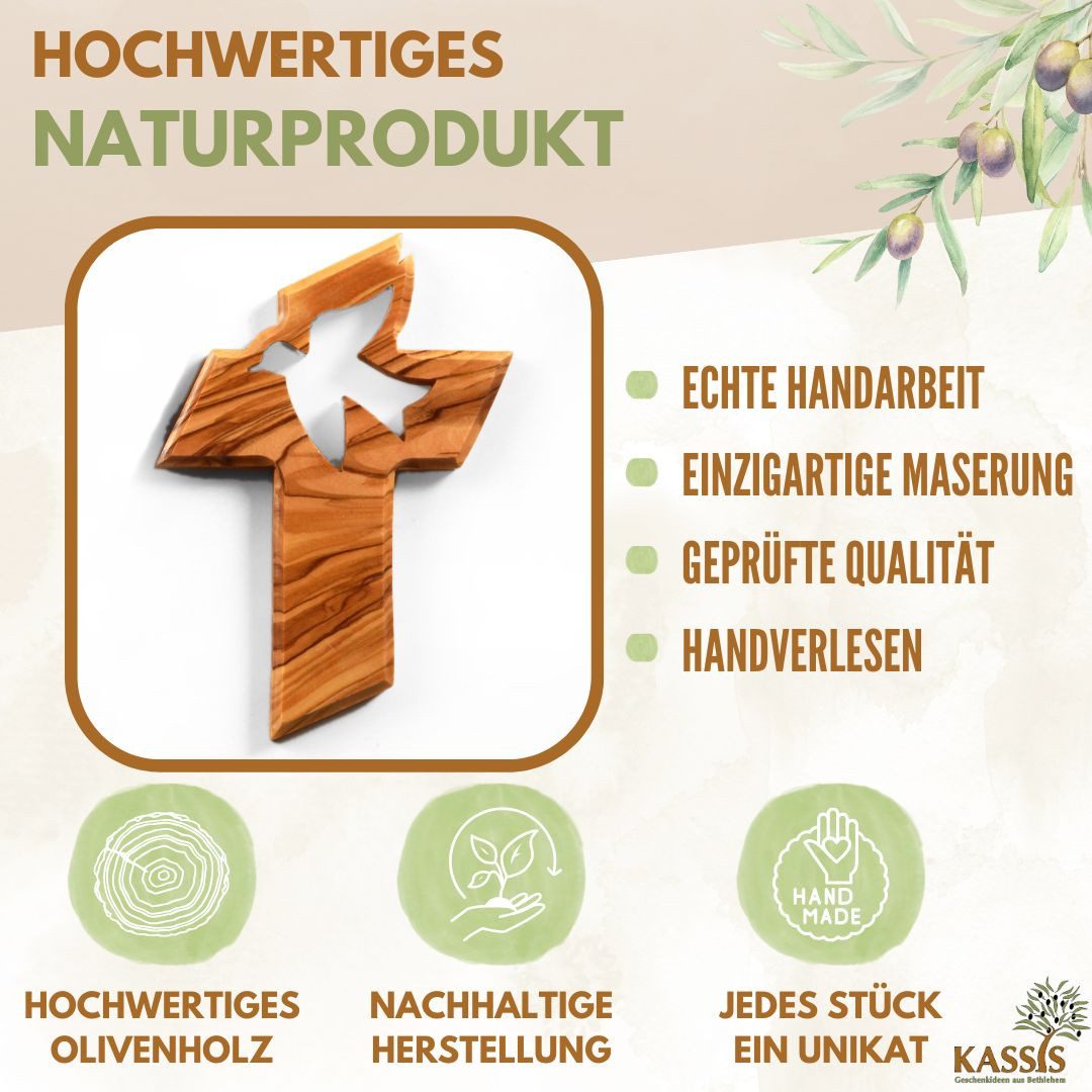 Kassis Geschenkartikel Wanddekoobjekt Olivenholz Kreuz mit Friedenstaube 13 günstig online kaufen