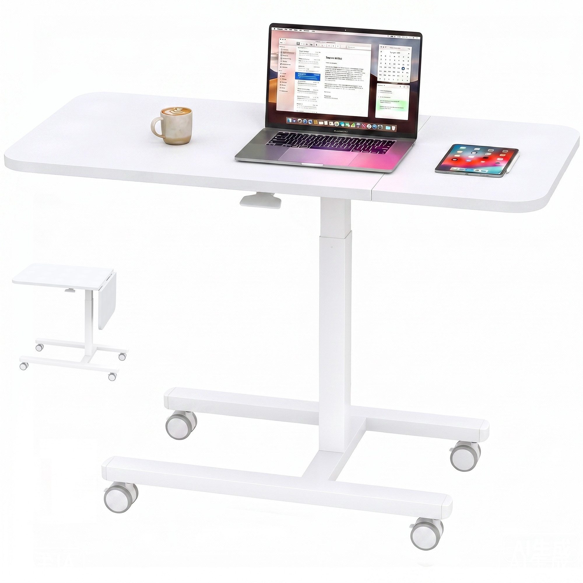 Klyvvo Schreibtisch Höhenverstellbarer, stabil C förmiger Laptoptisch, mobiler Sofatisch (1-St), 100cm Großer Platte, Rollen mit Feststellbremsen – Bild 2 von 5