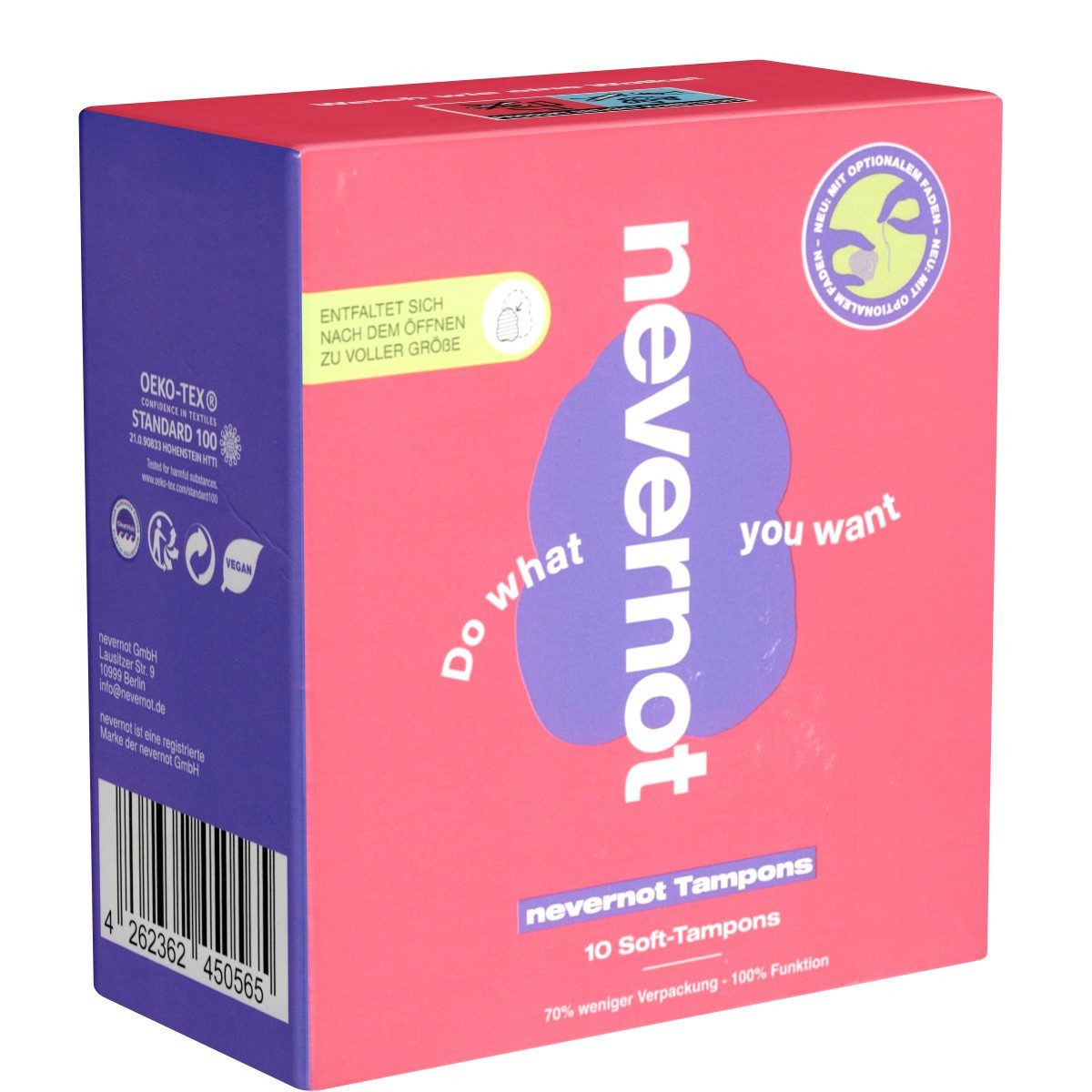 nevernot Tampons Soft-Tampons, 10-St., aus super weichem Schaumstoff, mit optionalem Faden
