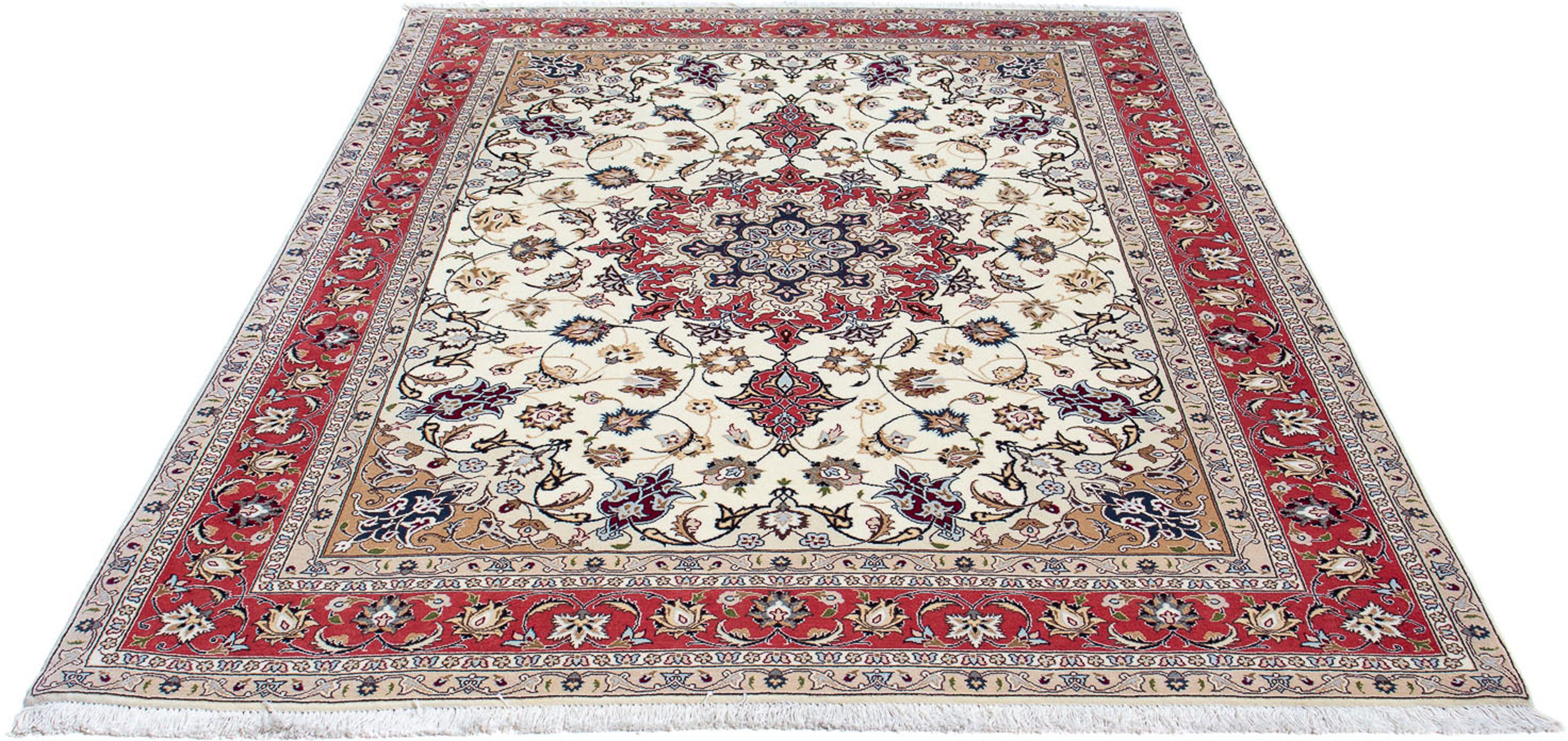 Orientteppich Perser - Täbriz - Royal - 197 x 152 cm - beige, morgenland, rechteckig, Höhe: 7 mm, Wohnzimmer, Handgeknüpft, Einzelstück mit Zertifikat | Kurzflor-Teppiche