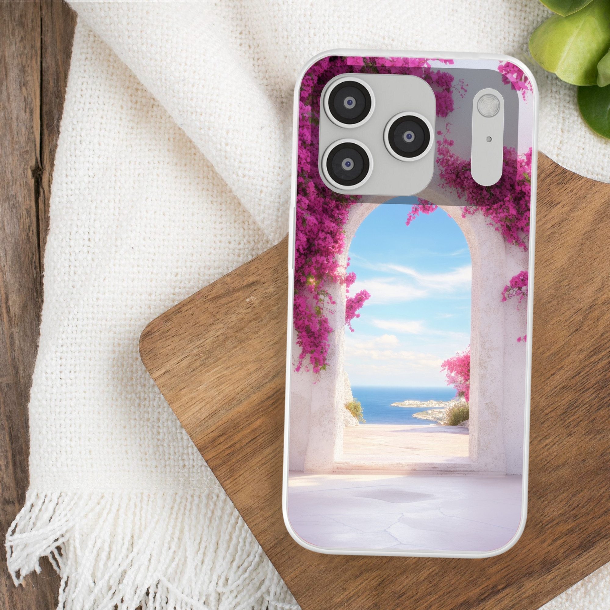MuchoWow Handyhülle für Apple iPhone 17 Pro Meer - Rosa - Blumen - Tor, Smartphone-Bumper, Print, Handy Schutzhülle Dünn