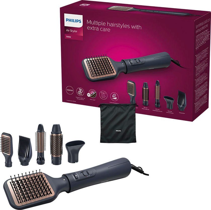 Philips Warmluftbürste AirStyler Series 5000 5 Argan-Öl-Keramikbeschichtung Ionen-Technologie, und Aufsätze BHA530/00, mit