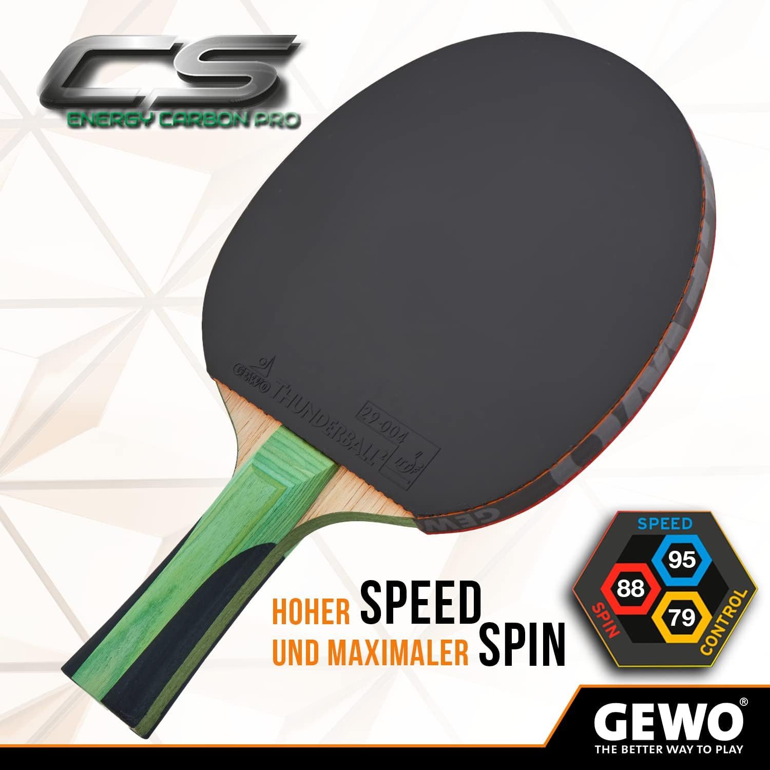 Gewo Tischtennisschläger CS Energy Carbon Pro - Profi für Vereinsspieler, ITTF - 2,0mm - konkav