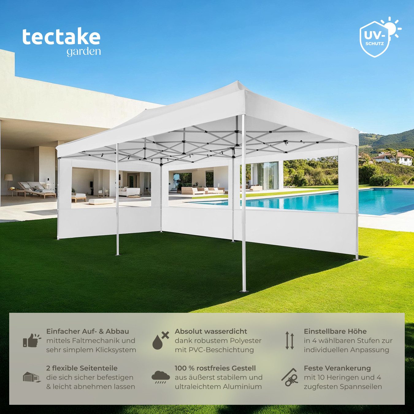 tectake Pavillon Viola, mit 3 Seitenteilen, günstig online kaufen