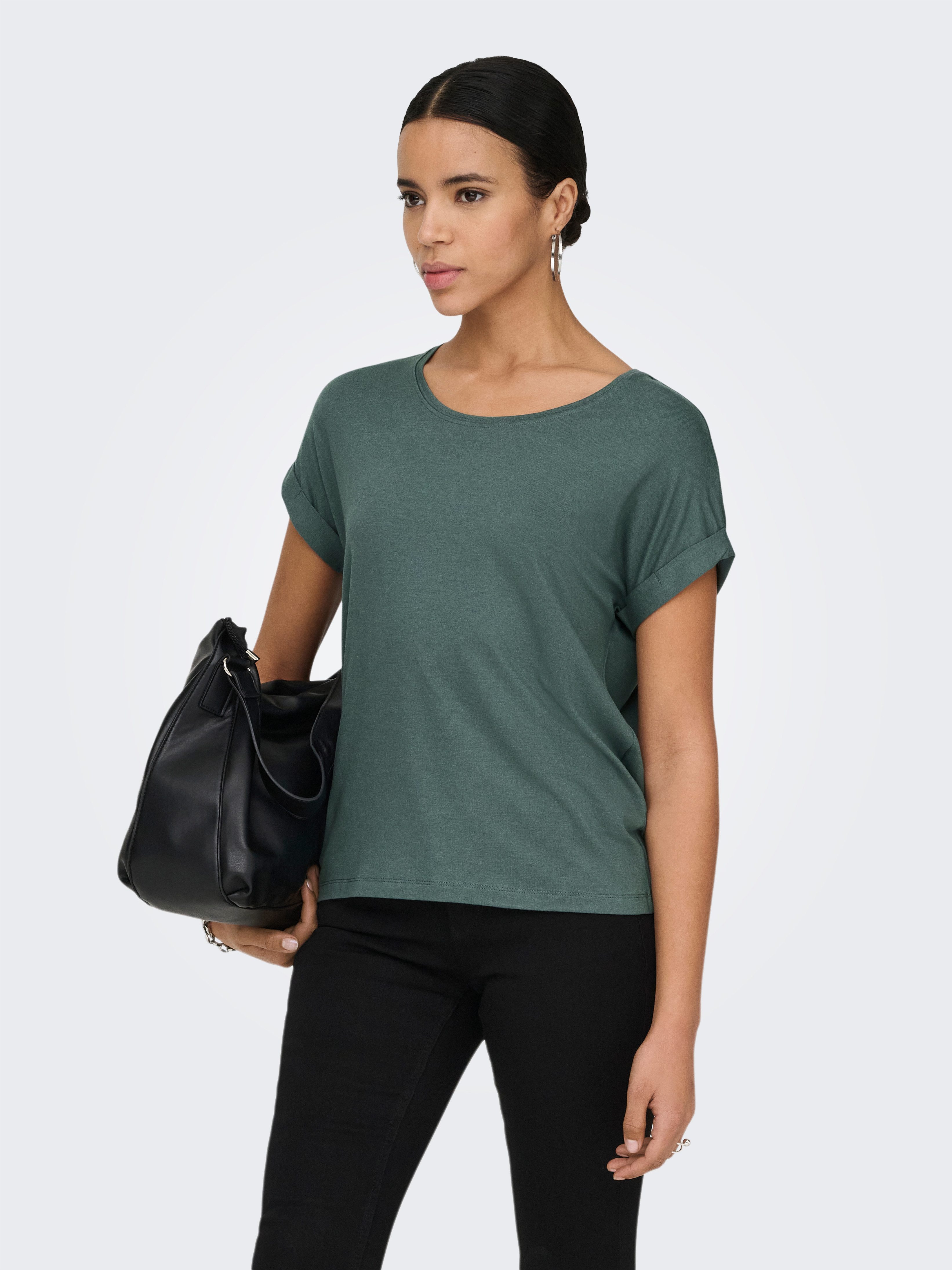 ONLY T-Shirt ONLMOSTER – T-Shirt mit melierter Optik und elastischem Material meliert, casual, lässig geschnitten, Viskosemischung, Rundhals