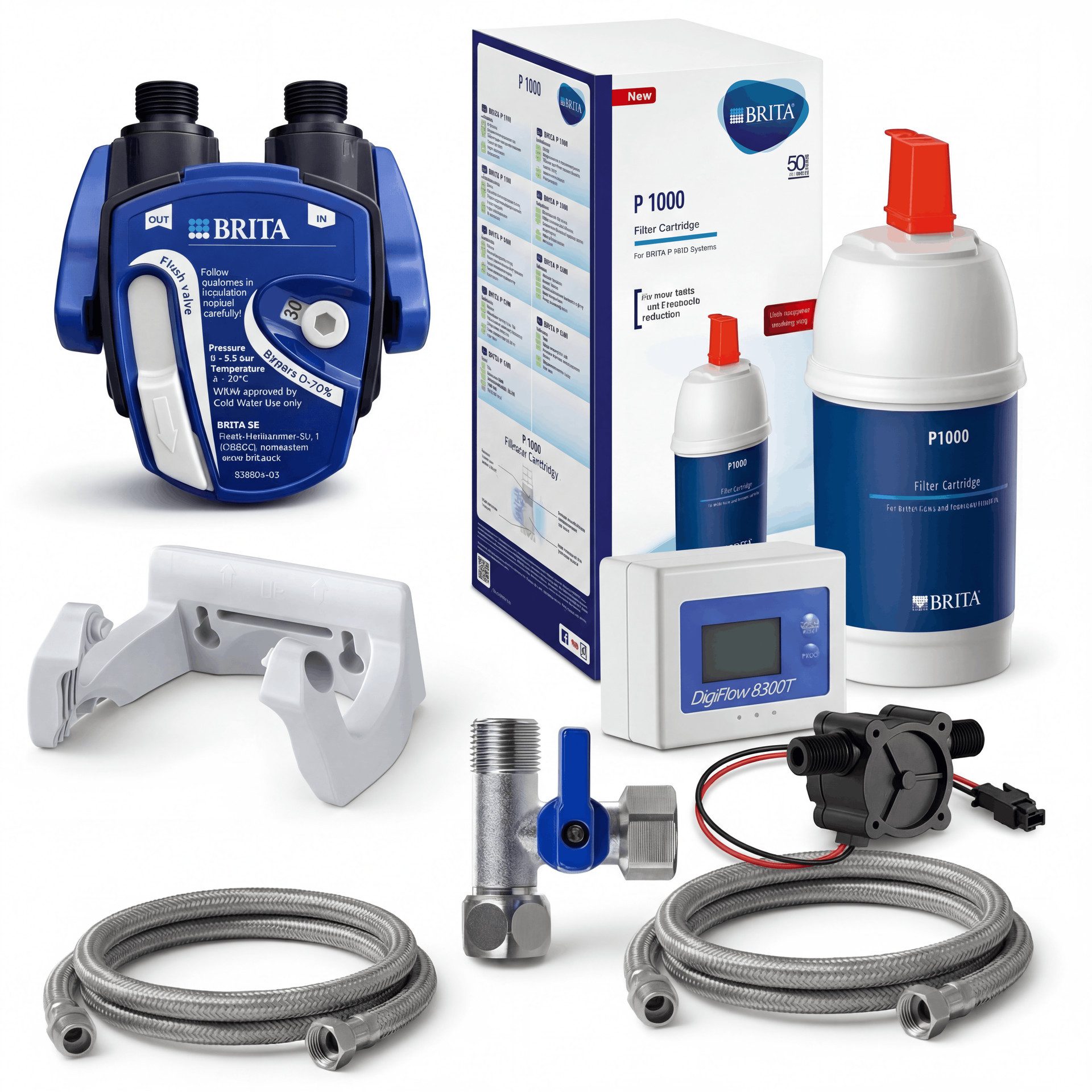 Neues Wasser Untertisch-Trinkwassersystem P1000 Untertisch-Wasserfilter-Set mit Filterkopf, mit Filter, mit Digiflow, ohne Armatur