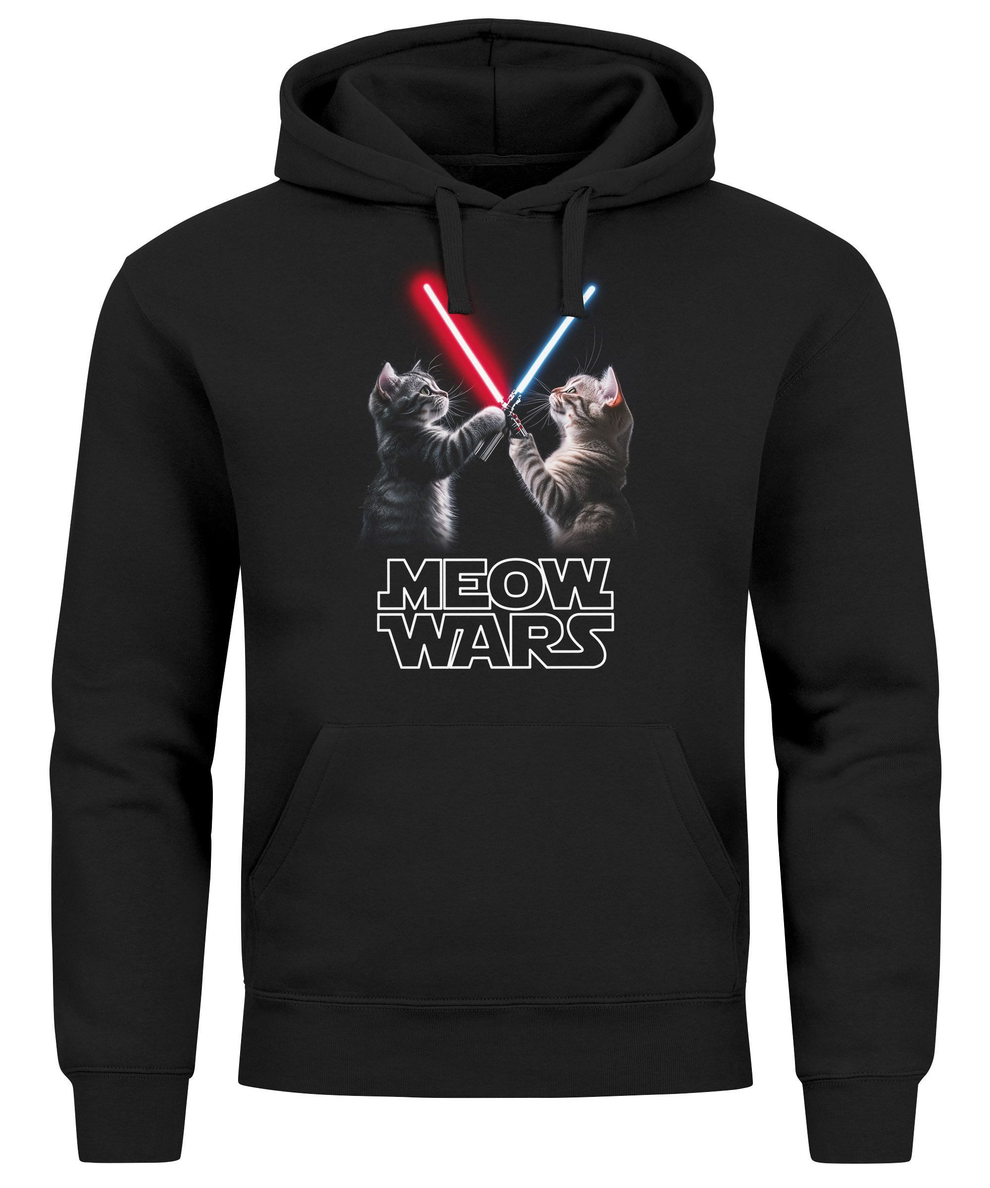 MoonWorks Hoodie Hoodie Herren Bedruckt Katzen Meme Meow Wars Laserschwert günstig online kaufen