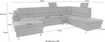 sit&more Wohnlandschaft Cardoso U-Form, mit Federkern und Kopfstützen, mit Bettfunktion und Relaxfunktion