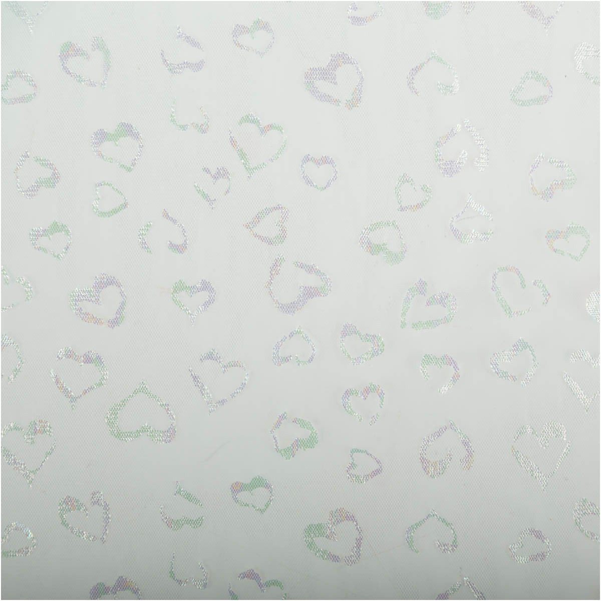 SCHÖNER LEBEN. Stoff Tüllstoff Meterware Glitzer Herzen hellblau silber irisierend 140cm, pflegeleicht