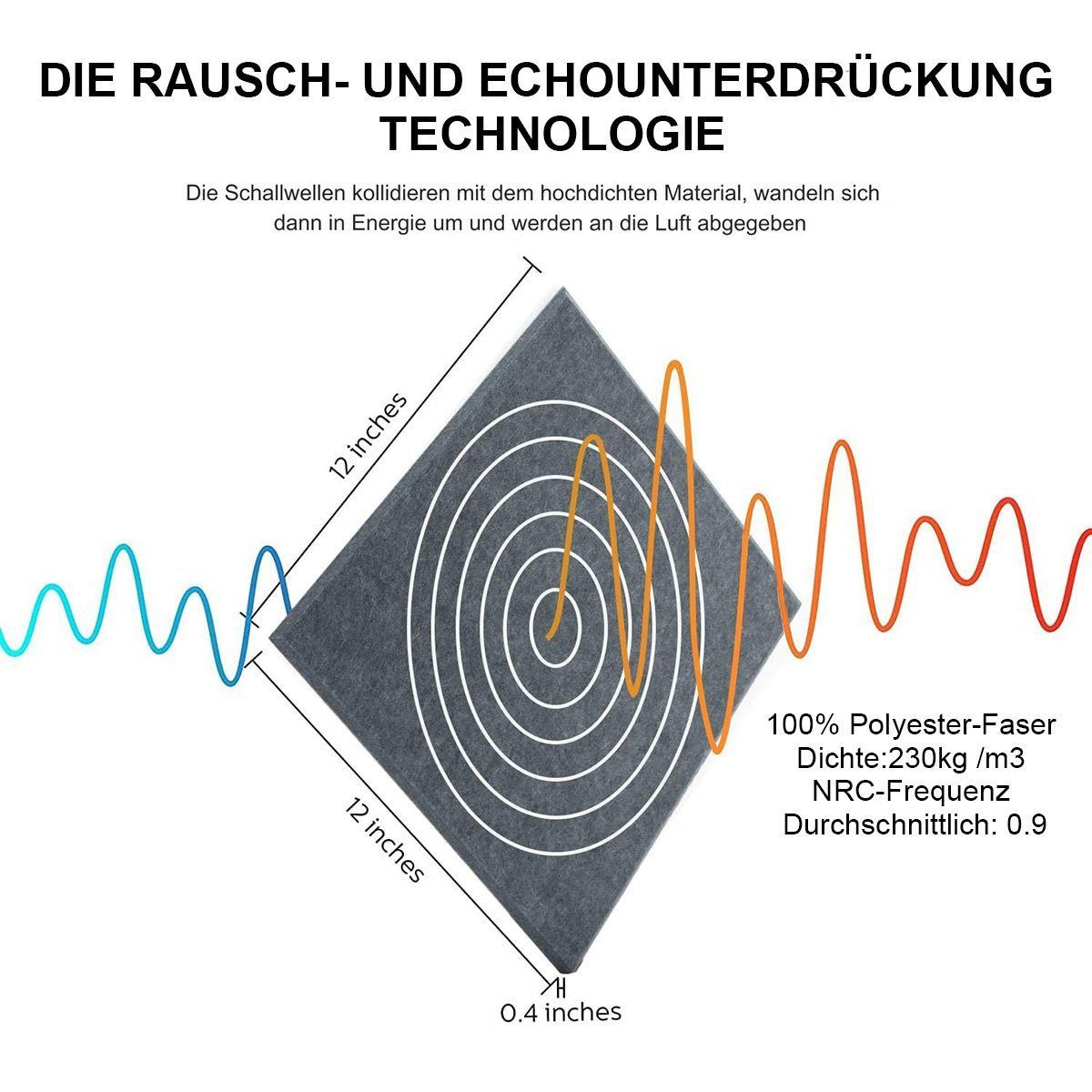 FELIXLEO PC-Geräuschdämmung Akustikplatte 12 Stück Selbstklebend Hohe Dichte Wandpaneel 30*30cm