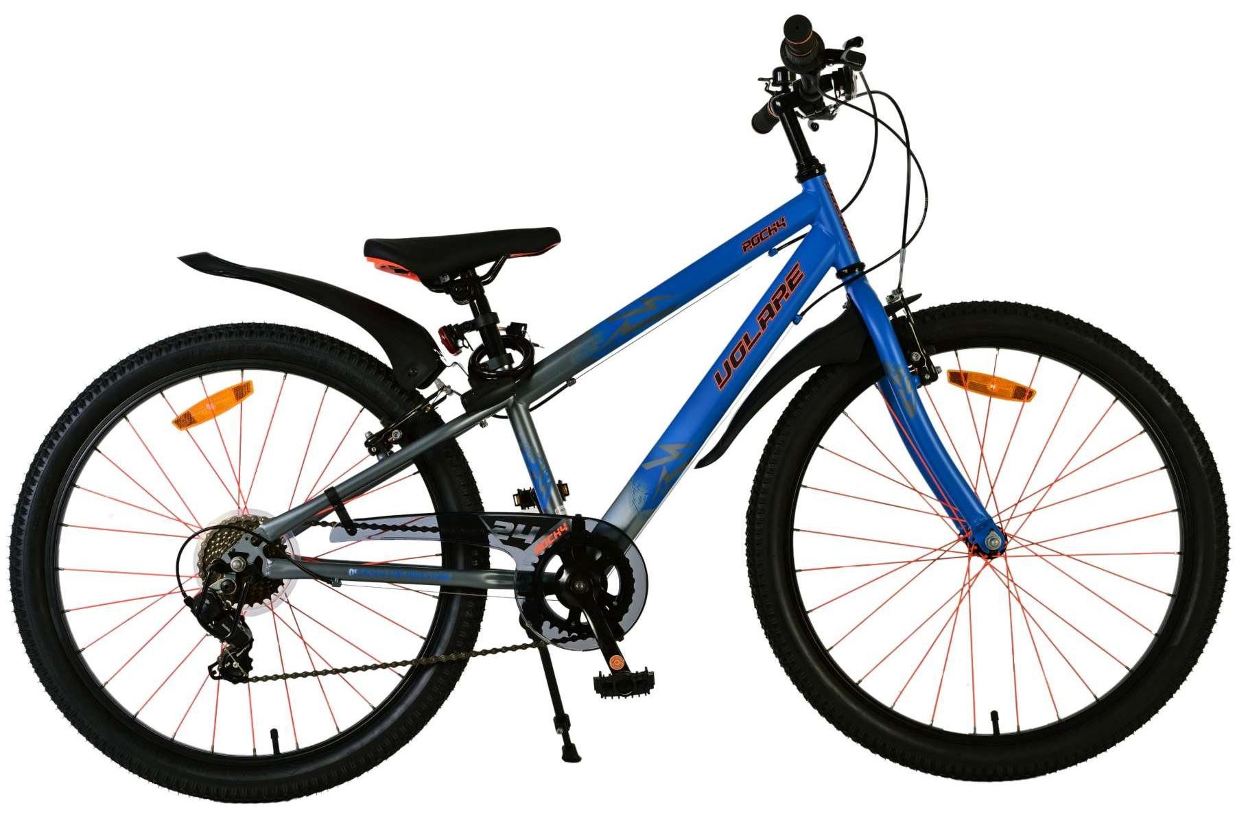 Volare Kinderfahrrad Volare Rocky Kinderfahrrad - 24 Zoll - Blau - 7 Gang für Jungen, Vorderradbremsen, höhenverstellbarer Sattel, Reflektoren