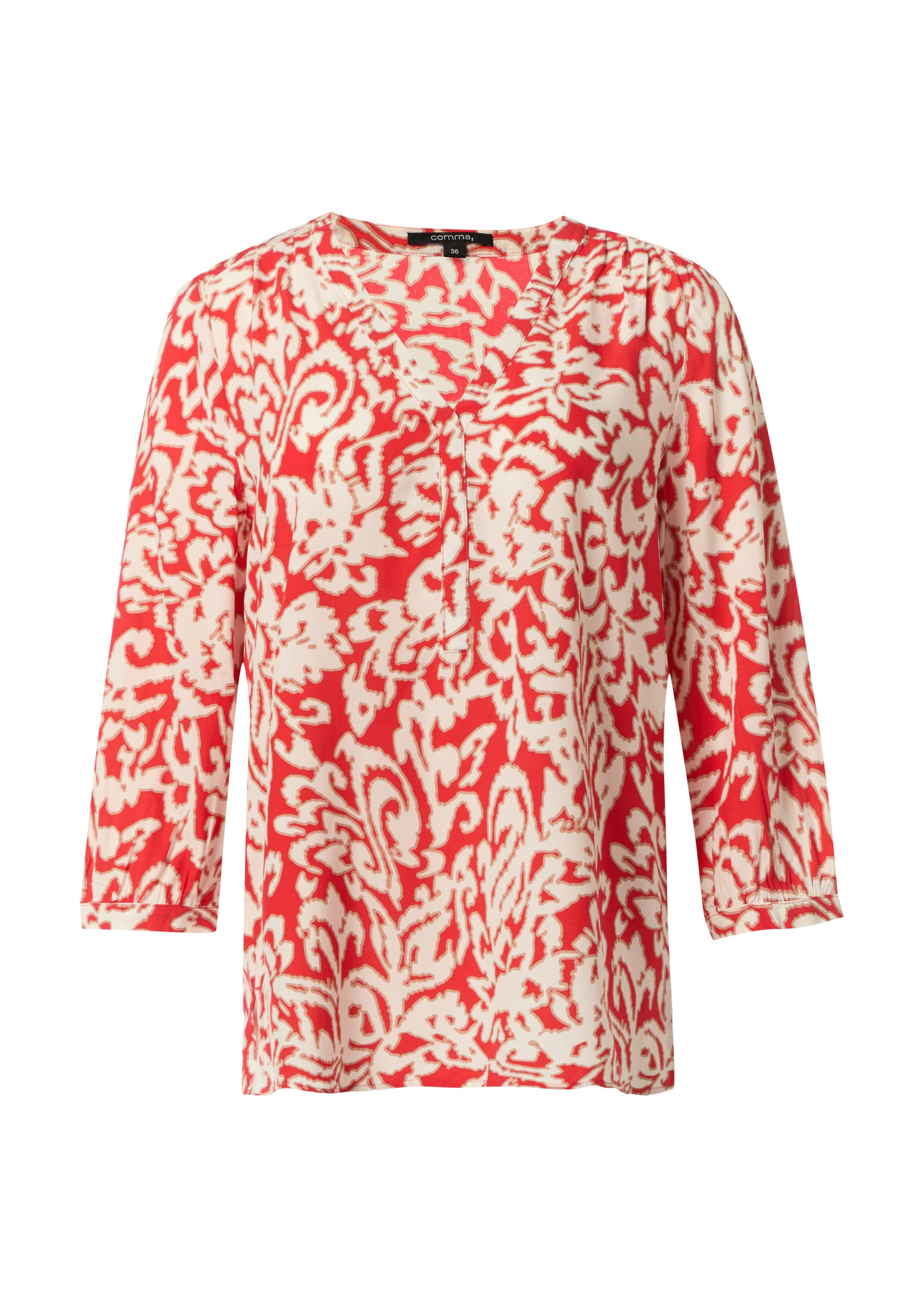 comma Kurzarmbluse Bluse Viskosebluse mit V-Ausschnitt