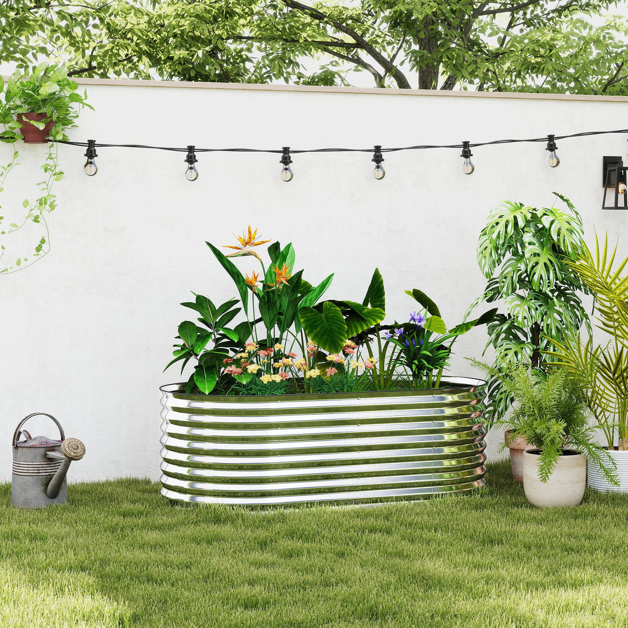 Outsunny Hochbeet Pflanzbeet Frühbeet Gartenbeet stapelbar Blumenkasten Pflanzkübel (witterungsbeständig Pflanzbeet, 1 St., Blumenhochbeet), für Terrasse & Garten, Dunkelgrau