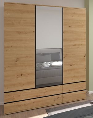 Feldmann-Wohnen Kleiderschrank Naxos (1-St) 165,2x58x210cm artisan eiche / schwarz matt mit Spiegel