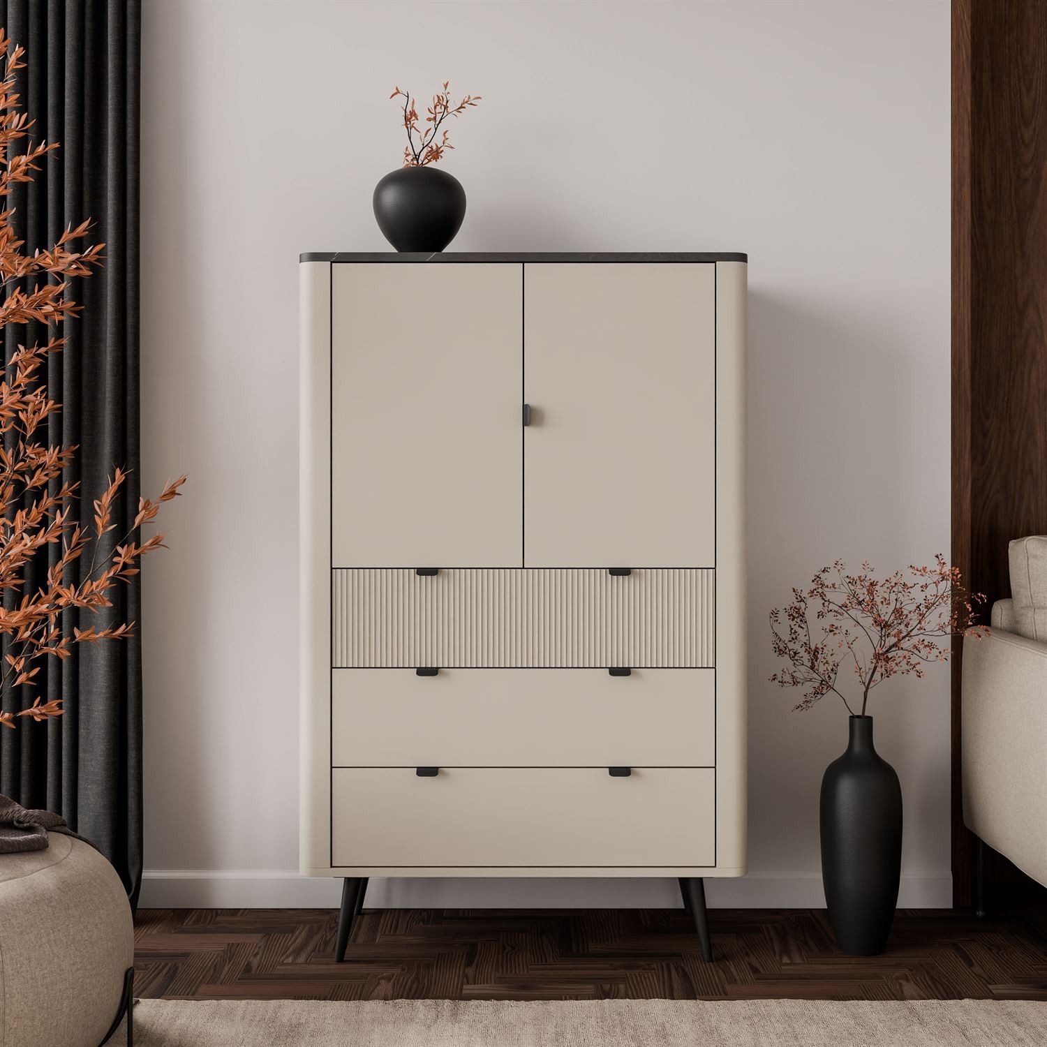 Lookway Kommode mit Schubladen AUTUMN 2D3S mit geriffeltem Front