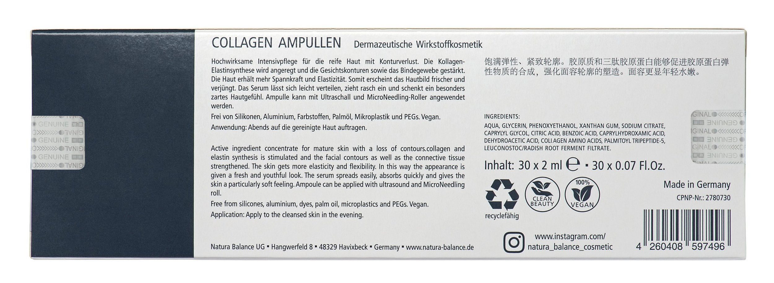 Natura Balance Gesichtspflege 30 Stück Collagen Ampullen 2ml Serum Kollagen Falten – Bild 3 von 5
