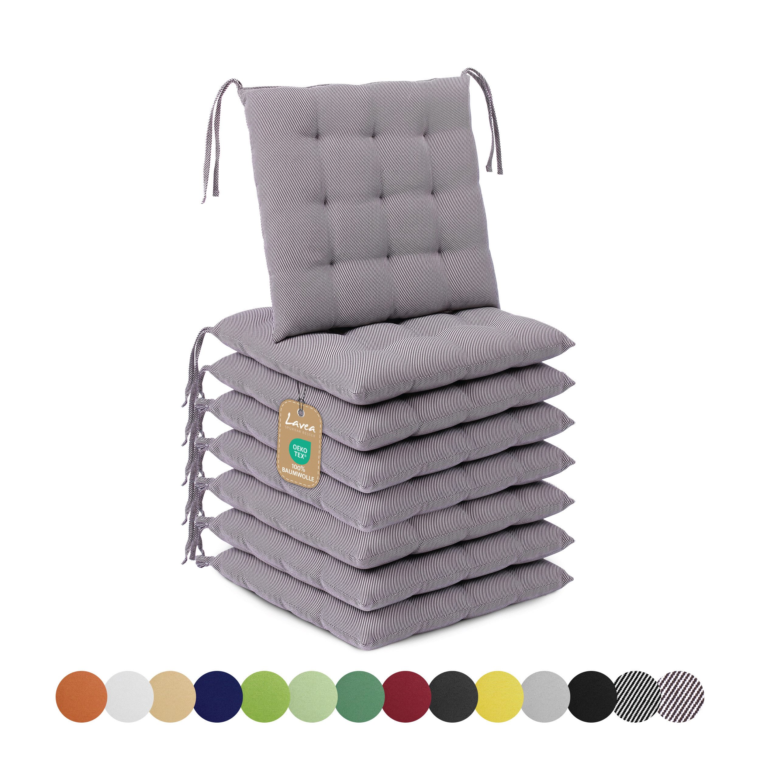 Lavea Stuhlkissen Lavea® Sitzkissen & Stuhlkissen 40x40 cm – 4er/8er Set, 40x40x3 cm, mit Stoffbändern, Indoor & Outdoor, für Garten & Balkon