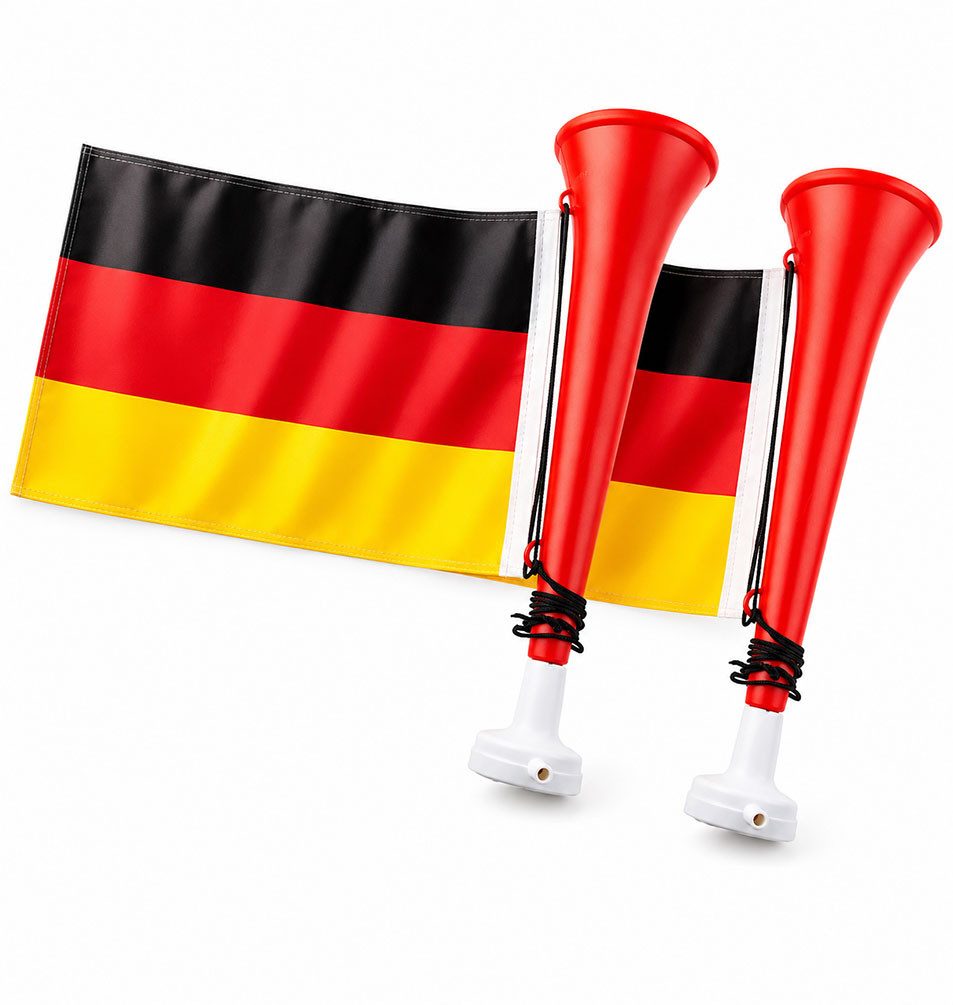 Karneval-Klamotten Kostüm WM 2026 Fußball-Tröte Deutschland Flagge 2 Stück, Weltmeisterschaft WM EM Party Germany Supporter Nationalmannschaft