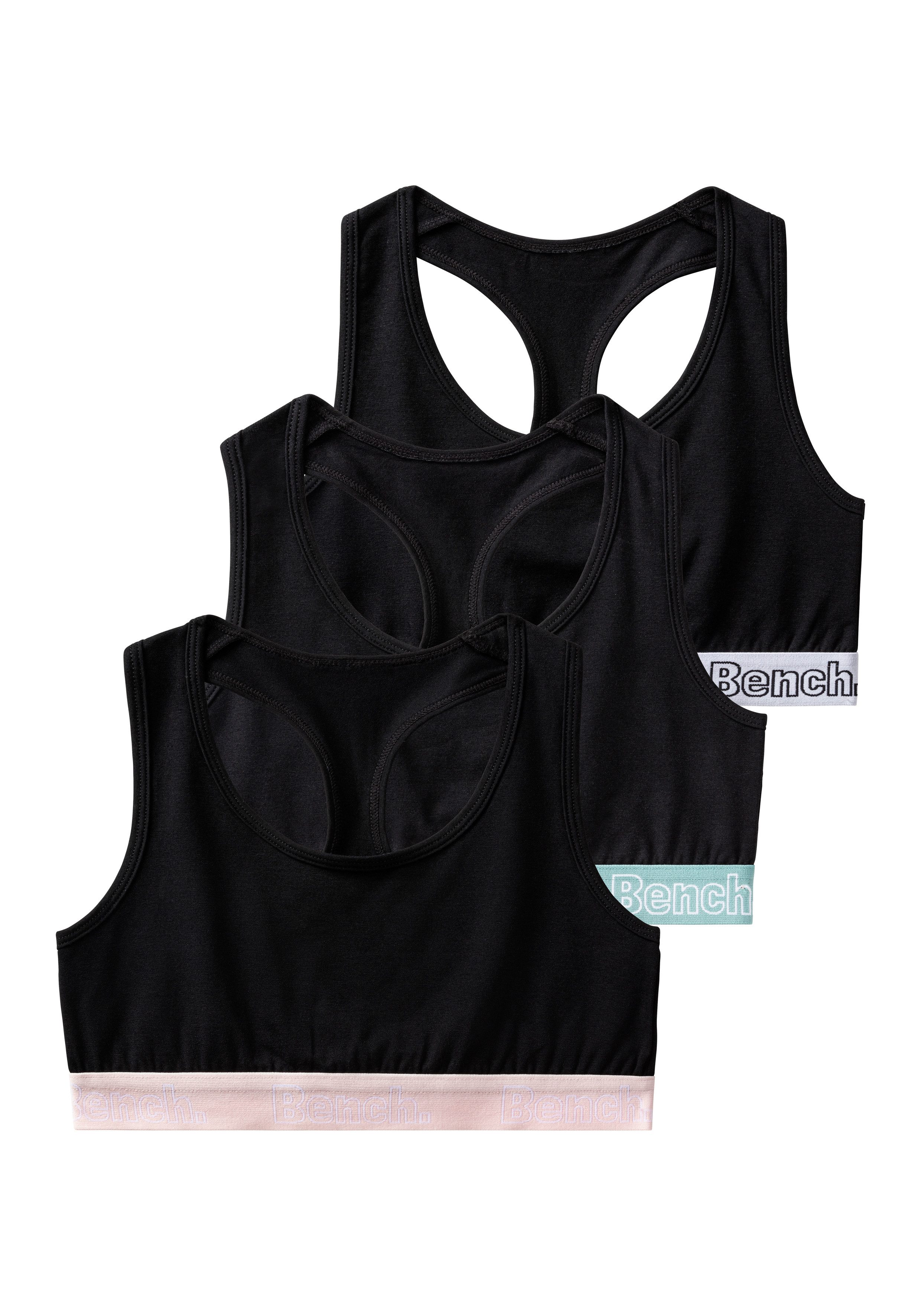 Bench. Bustier (Packung, 3-tlg) unifarben, Bündchen mit Logoschriftzug, Ringerrücken