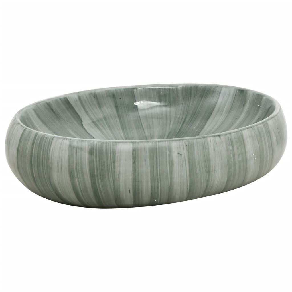 vidaXL Waschbecken 59 x 40 x 15 cm Aufsatzwaschbecken Grün Oval 59x40x15 cm Keramik