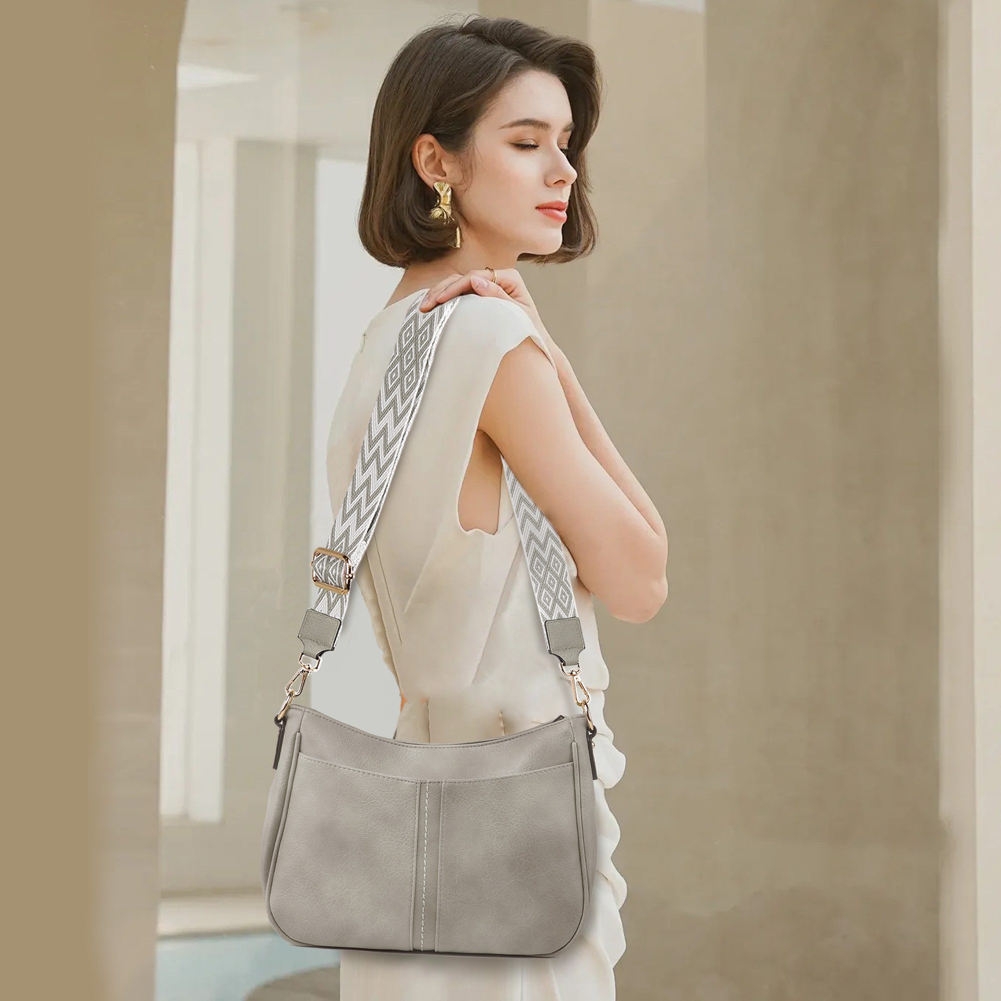 TAN.TOMI Schultertasche Damen mittelgroß Crossbody Bags Handtasche mit verstellbarem, Fronttasche mit Magnetverschluss wasserabweisendes Gewebe