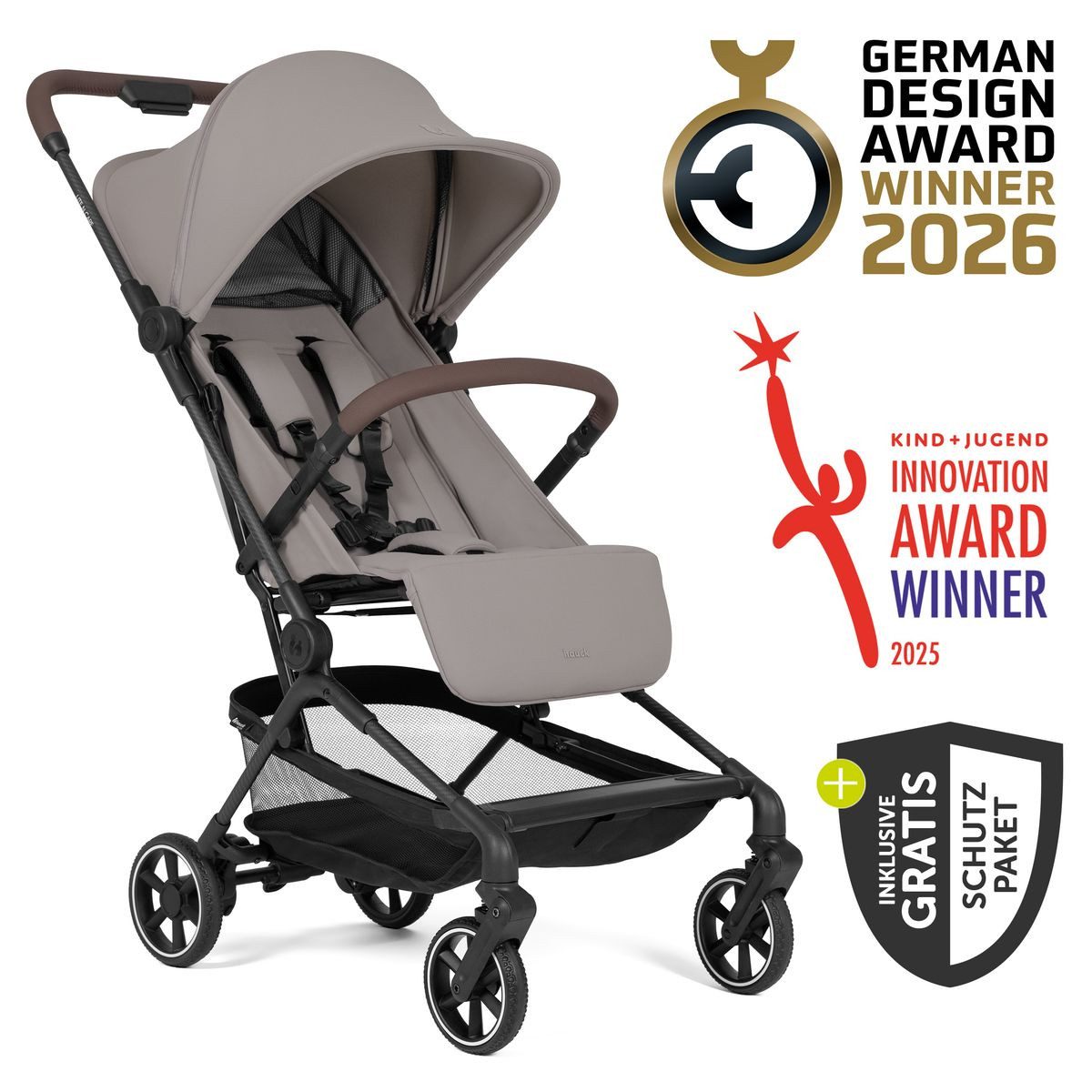 Hauck Sportbuggy Lite N Care - Sandy Taupe, Sportwagen Reisebuggy faltbar mit Liegefunktion & Zubehör bis 22 kg
