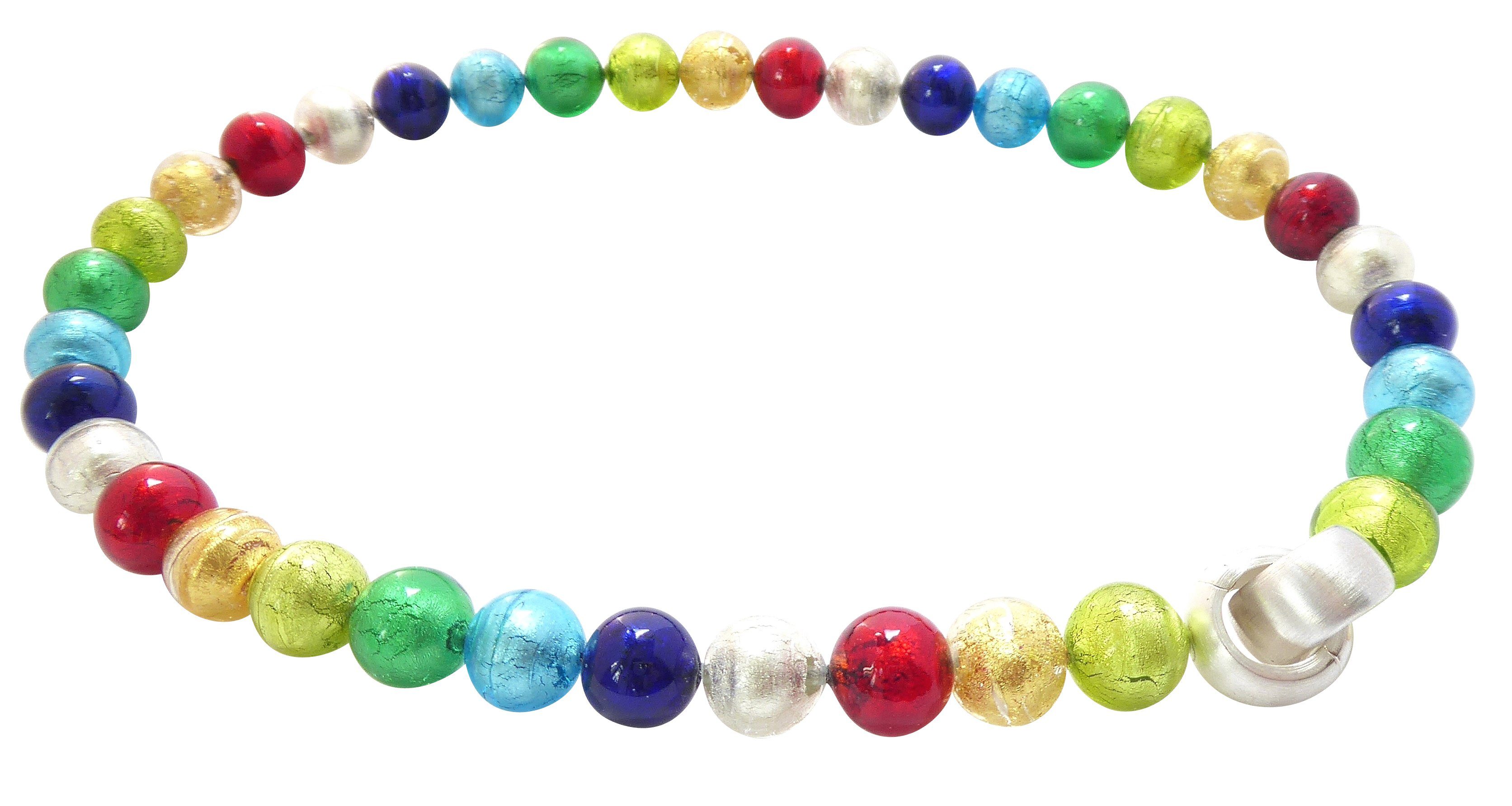Mugello Perlenkette Murano Kette Fantastico Sterlingsilber knallig, Muranoglas mit eingearbeitetem Blattgold, Schließe Goldschmiedearbeit