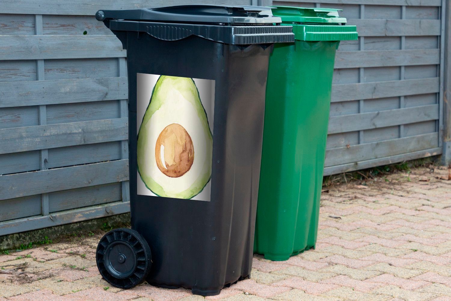 MuchoWow Wandsticker Avocado Grün (1 Mülleimer-aufkleber, - Container, Sticker, Mülltonne, Abfalbehälter Aquarell St), -