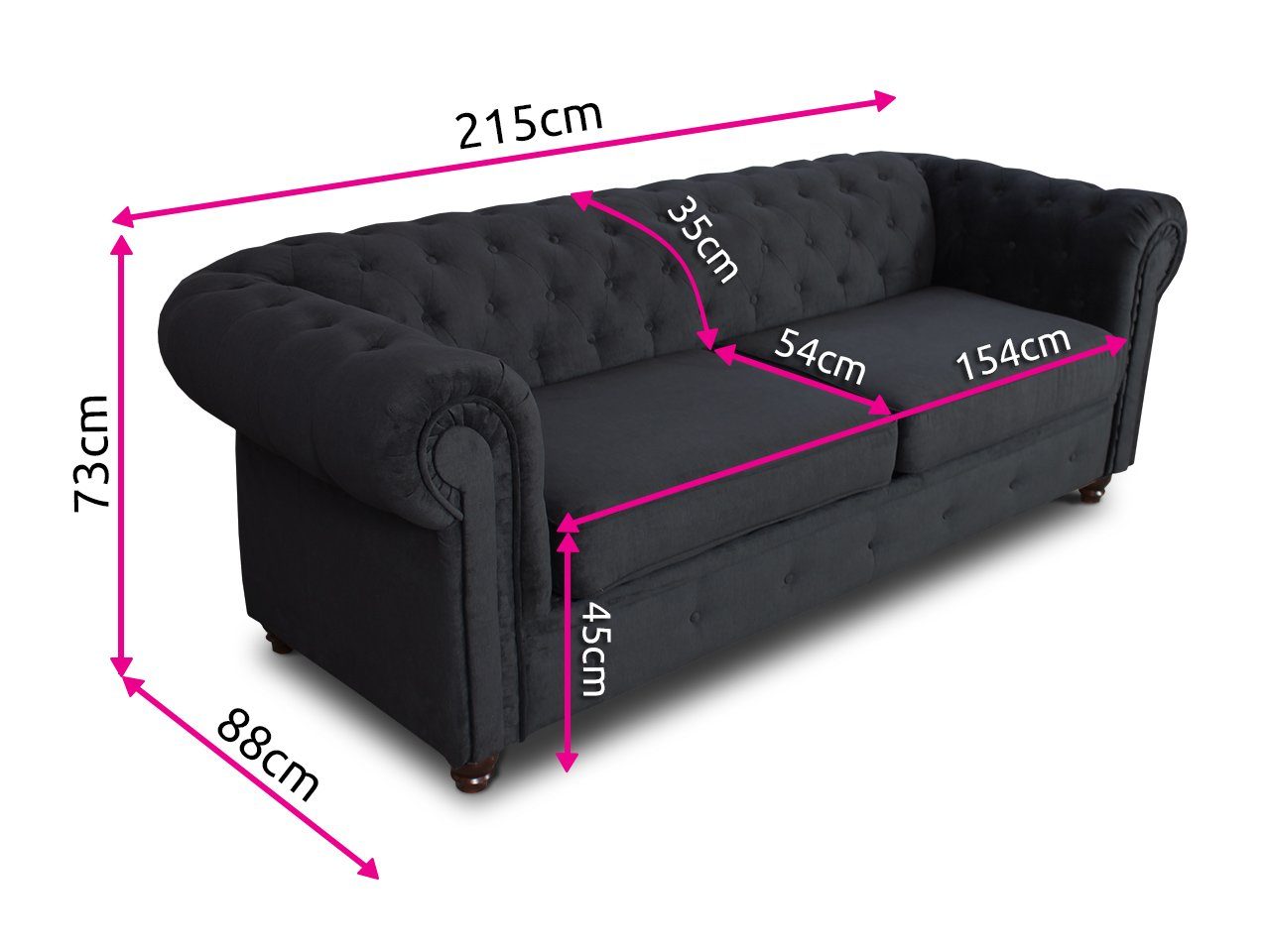 3, Sofa Sofagarnitur, Glamour Couch Sofa 3-er, Sofnet Chesterfield Asti