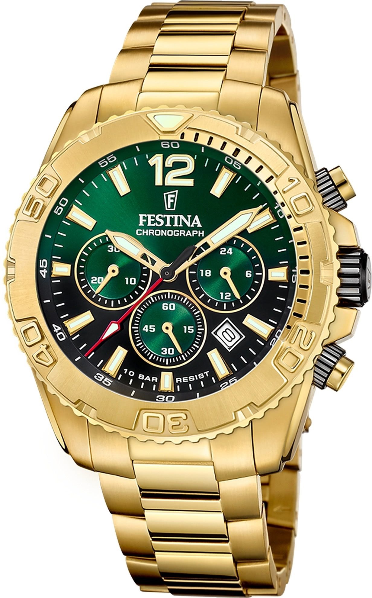 Festina Chronograph Festina Herrenuhr Timeless Chronograph, (Chronograph), Herren Armbanduhr rund, Edelstahlarmband gold, Elegant