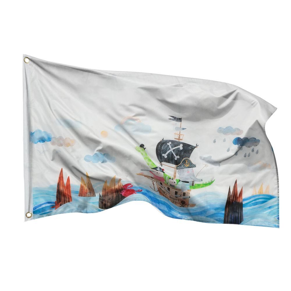 PHENO FLAGS Flagge Kinder Piratenflagge, 60x90 cm - Lustiges Piratenboot-Motiv (Ideale Piraten Abenteuer Flagge für Kinderzimmer und Spieltürme), Elefant, Bär, Kaninchen & Dinosaurier