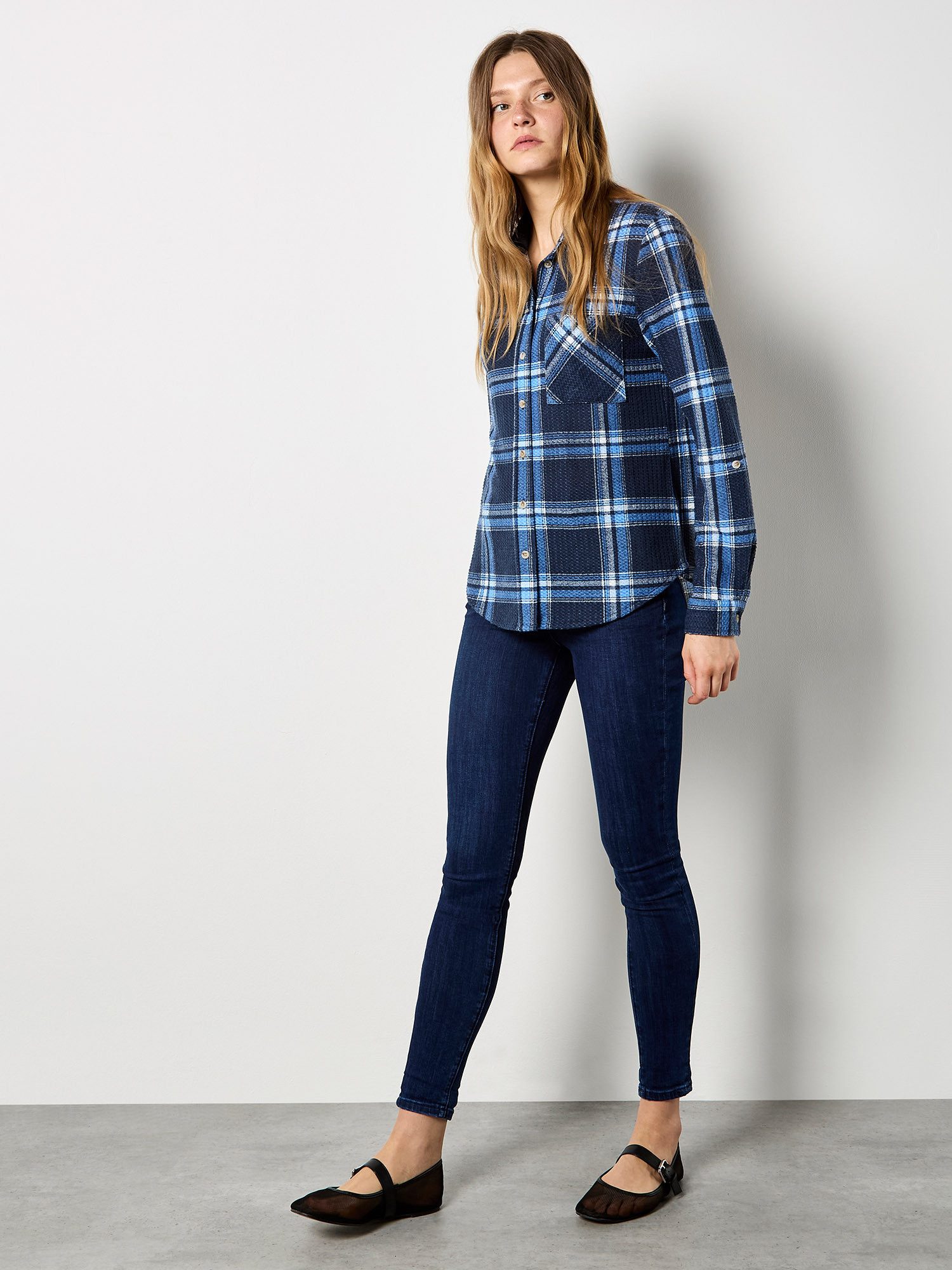 Apricot Karobluse Klassisches Hemd aus Waffelstrick mit Karomuster günstig online kaufen