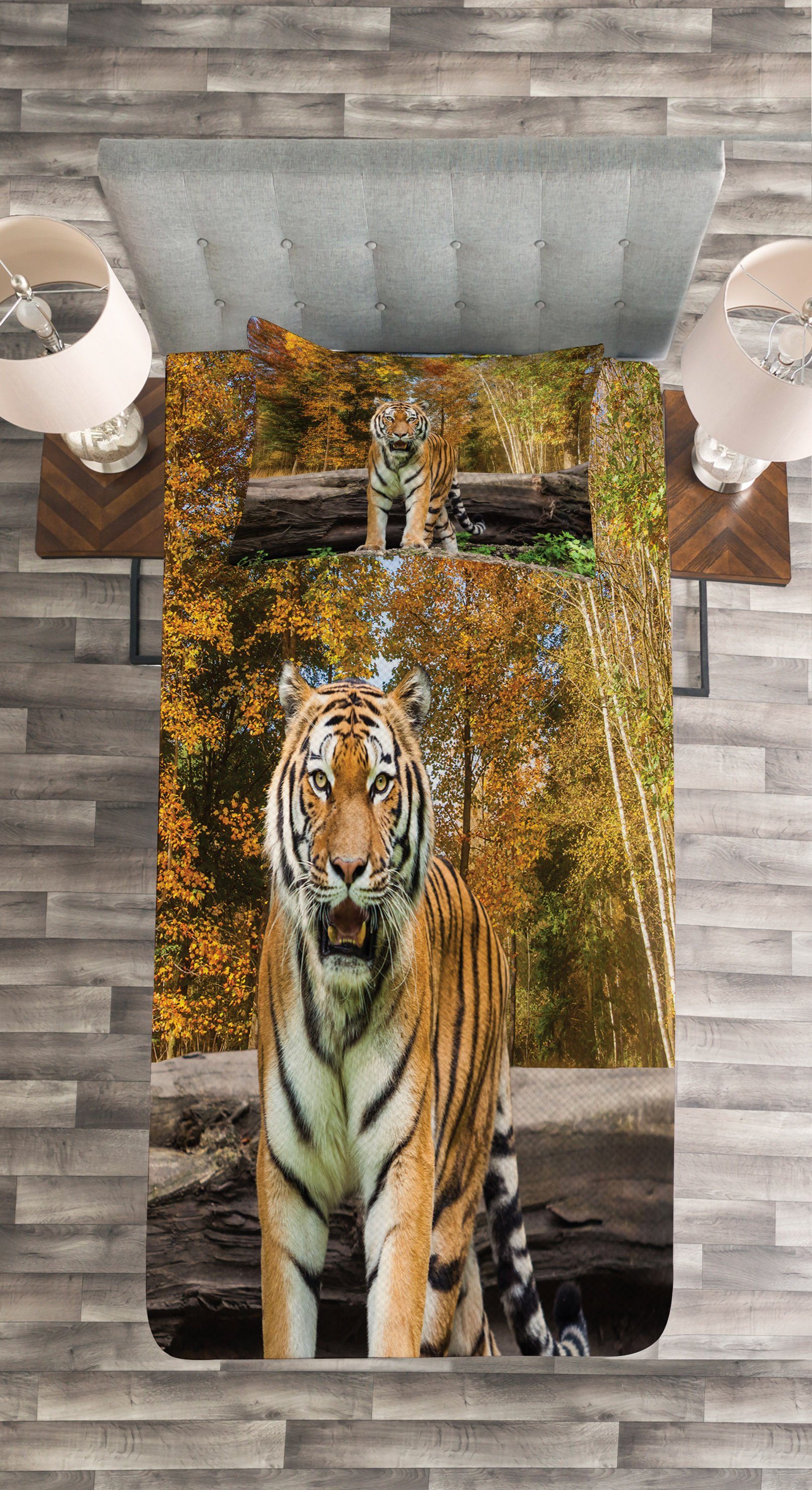 Waschbar, Kissenbezügen in Abakuhaus, Wald mit Tier Tagesdecke Tiger Set