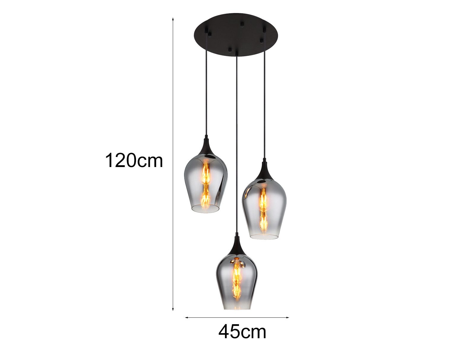 GLOBO LIGHTING LED Pendelleuchte, LED wechselbar, warmweiß, Ausgefallene Lampe für Esstisch & Treppenhaus hängend Rauchglas, Ø45cm