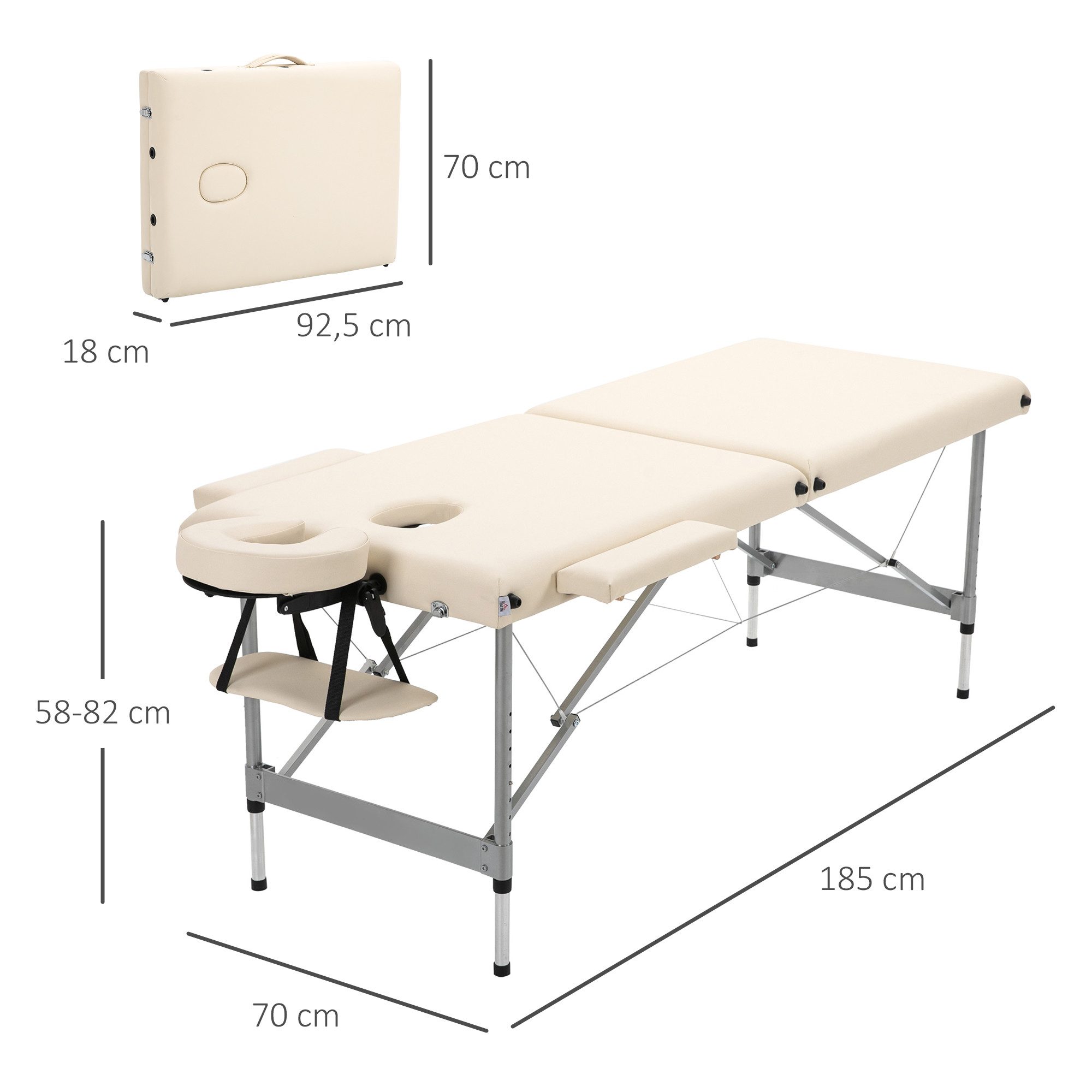 HOMCOM Massageliege 7 Zonen Massagetisch mit Kopfstütze Aluminium Beige (Massagebett, 1-St., Massagebank aus Kunstleder), Klappbar, höhenverstellbar, leicht zu reinigen