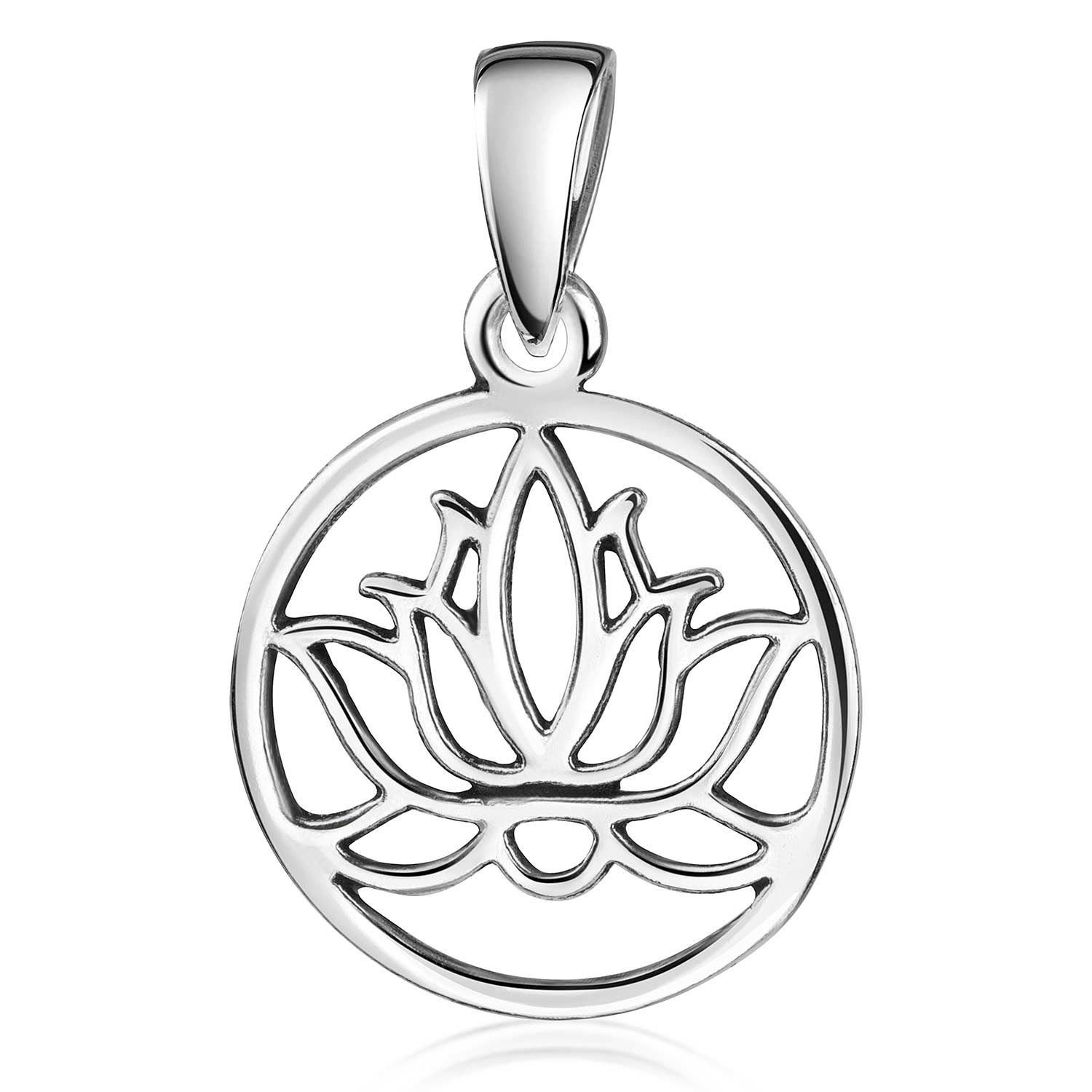 Materia Blumenanhänger Damen Silber Lotus Blume Blüte floral rund KA-137, 925 Sterling Silber
