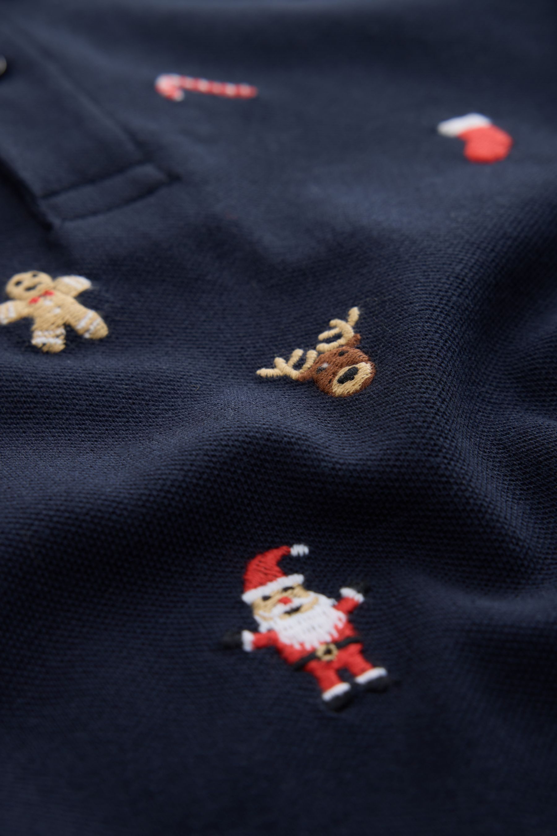 Next Langarm-Poloshirt Langarm-Poloshirt mit weihnachtlicher Stickerei (1-tlg)