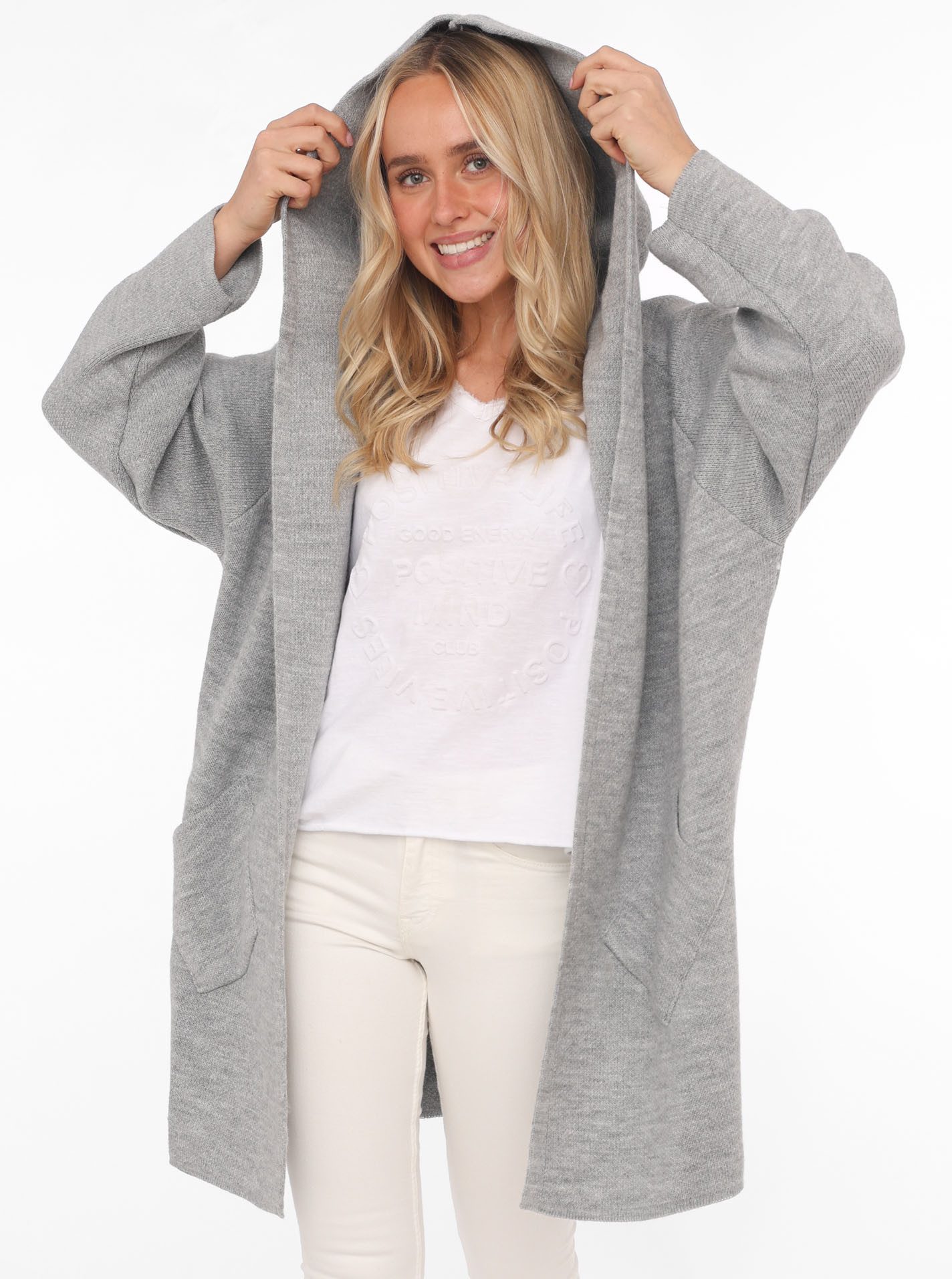 Zwillingsherz Strickjacke "Annabell" One Size, Kapuze, Taschen, ohne Verschluss, Midi-länge, Langarm