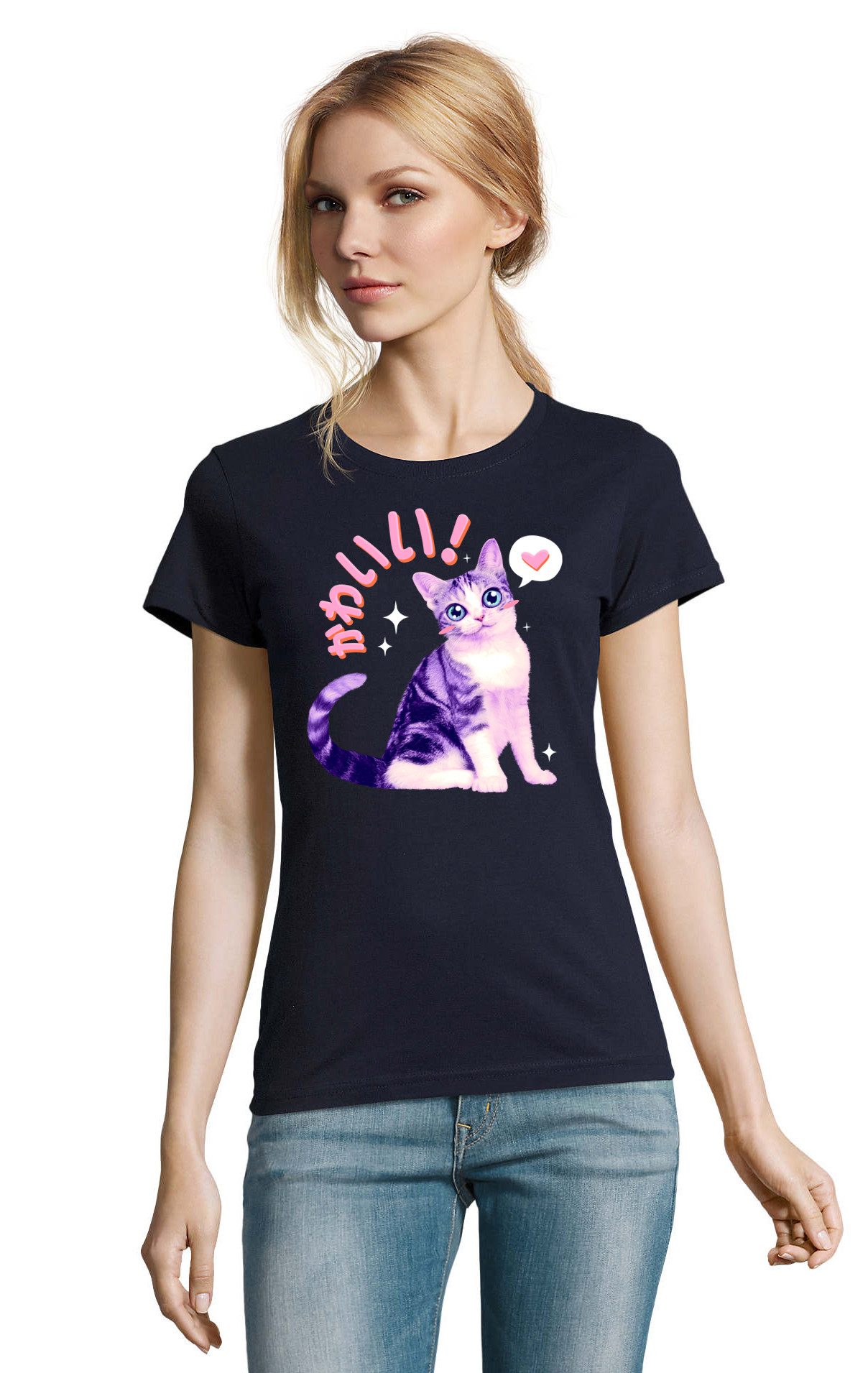 T-Shirt Kawaii Kitten Liebenswerte Katze Fun Damen Shirt Motiv