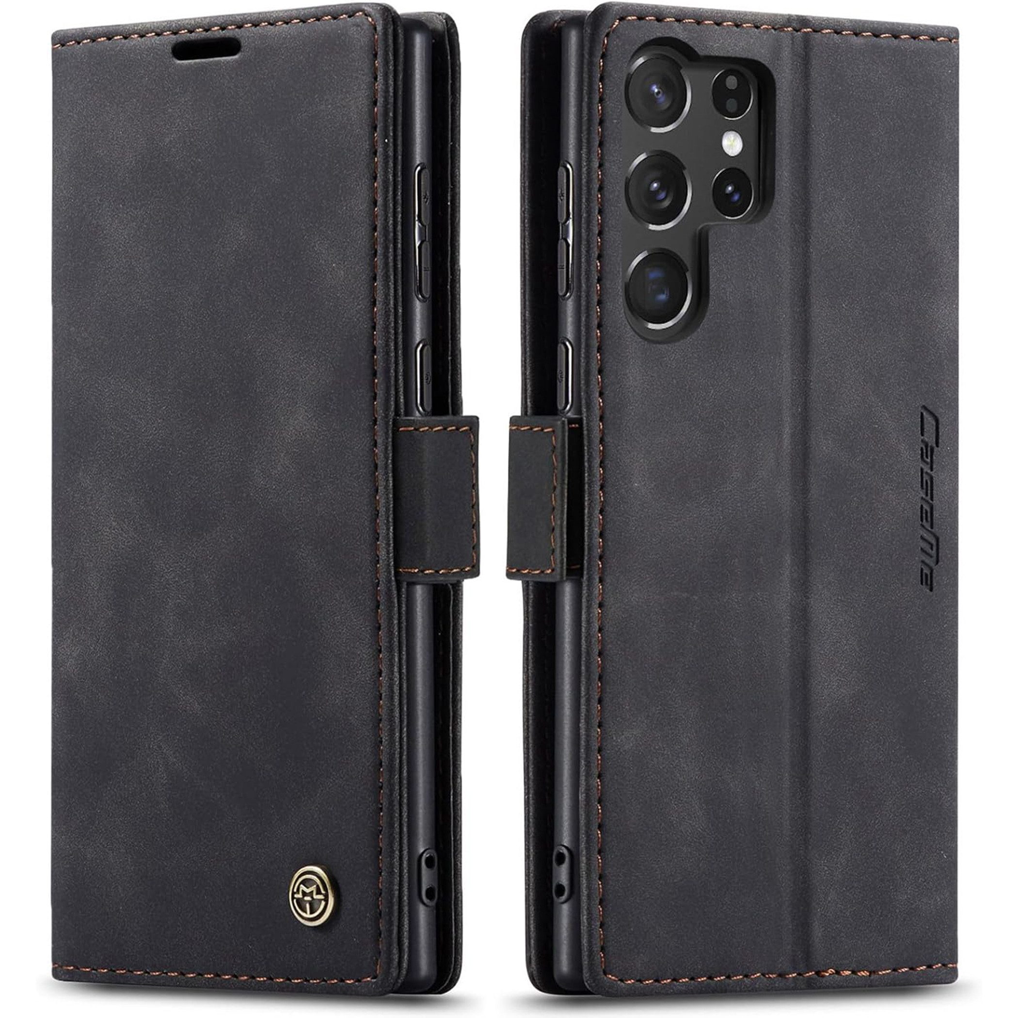 Wörleonline Handyhülle Schutzhülle für Samsung Galaxy S24 Ultra Hülle, mit Magnetverschluss und zwei Kartenfächern, Klapphülle, Flip Case