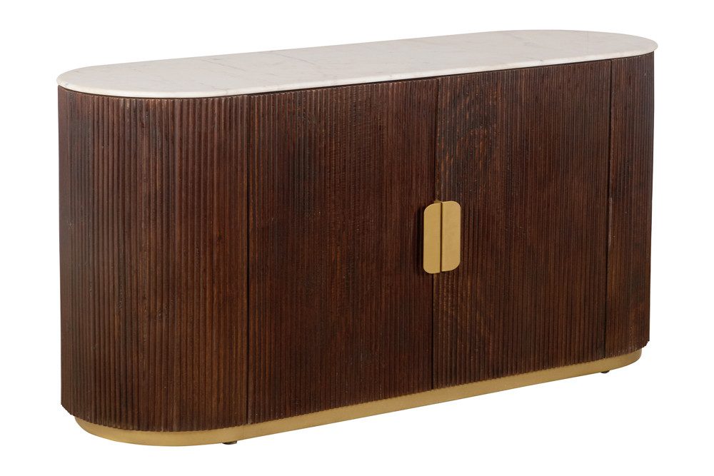 riess-ambiente Sideboard GATSBY 120cm braun/gold - Mangoholz, Massiv, weißer Marmor, Stauraum (Einzelartikel, 1 St), Eleganter Vintage-Schrank - ideal für Flaschen, Getränke und Geschirr