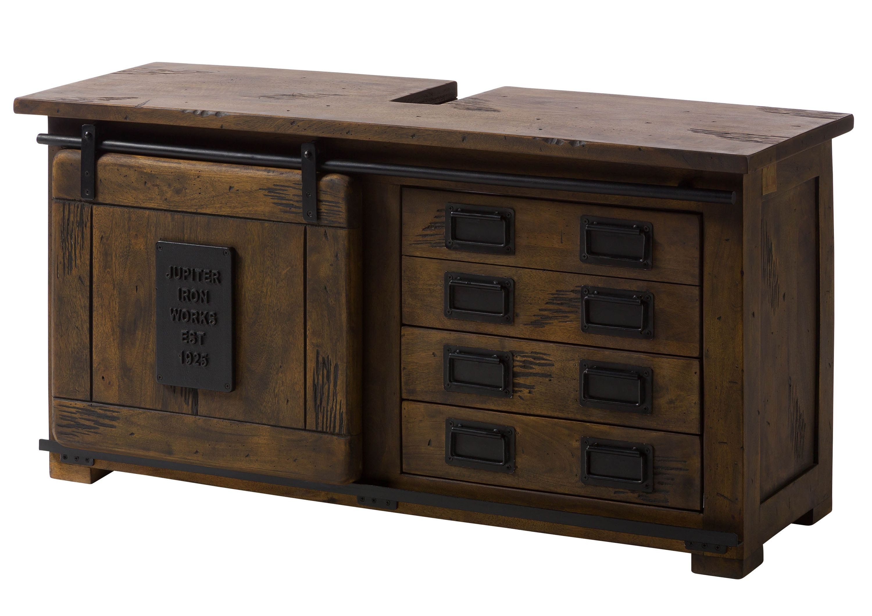 Massivmoebel24 Waschbeckenunterschrank RAILWAY Mango Massivholz braun (Massivholz montiert 39 RAILWAY #477) Mango 120x40x60 (BxTxH) braun lackiert