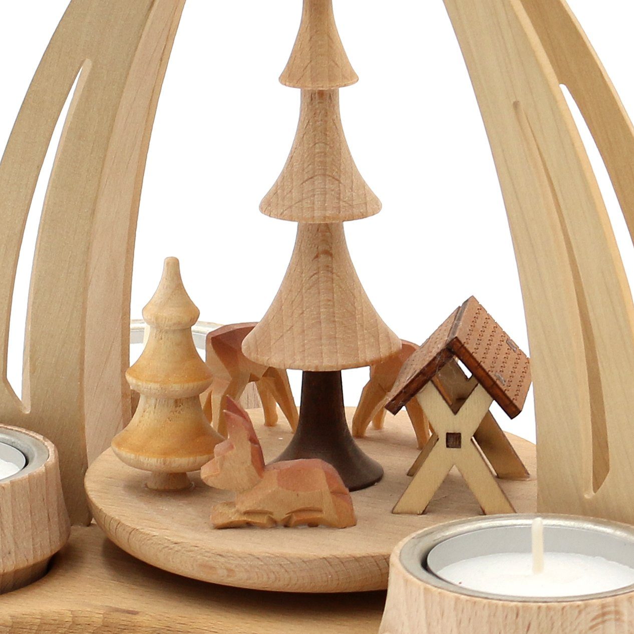 Dekohelden24 Weihnachtspyramide Pyramide aus Buchenholz, Rehe mit Futterkrippe, ca. 24 cm