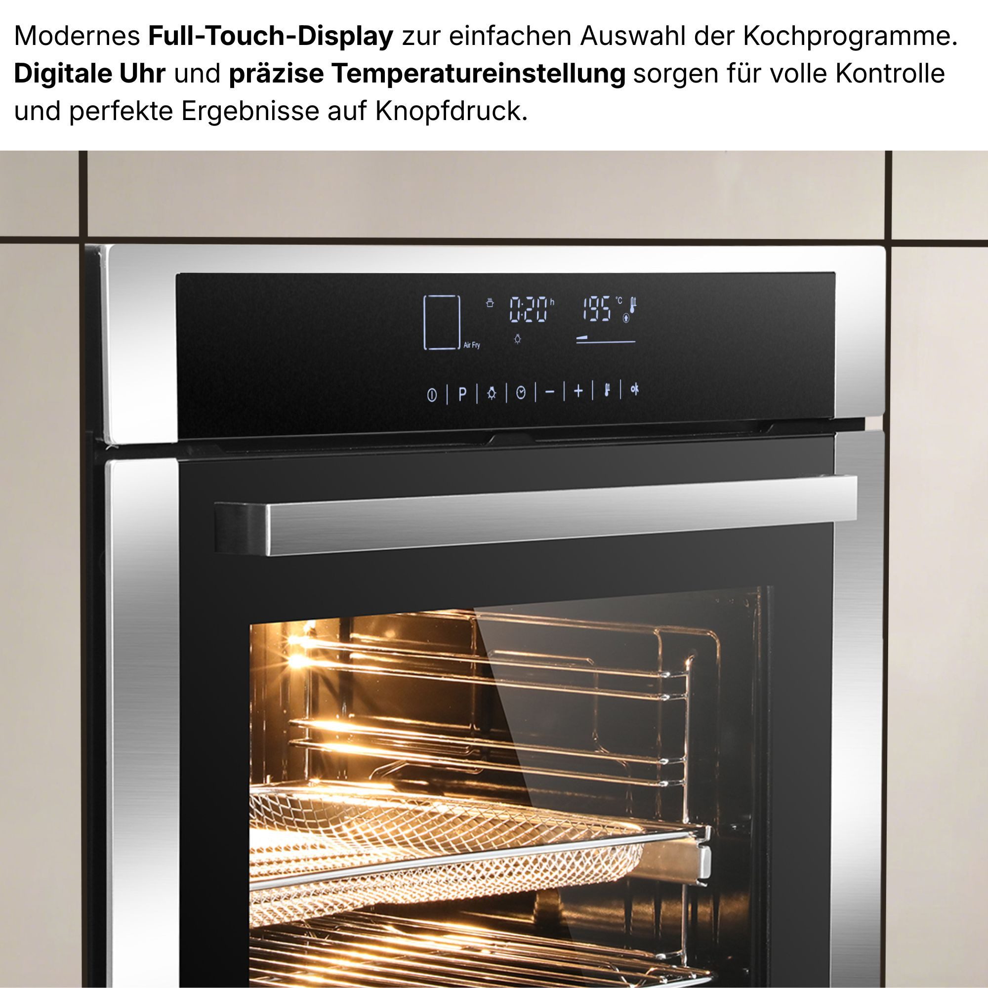 KB Elements Einbaubackofen 15 x Funktionen, Airfryer Funktion, Full Touch Display, AQUA CLEAN, mit 2-fach-Teleskopauszug, Air Fry, AQUA CLEAN,Full Touch,EEK A+