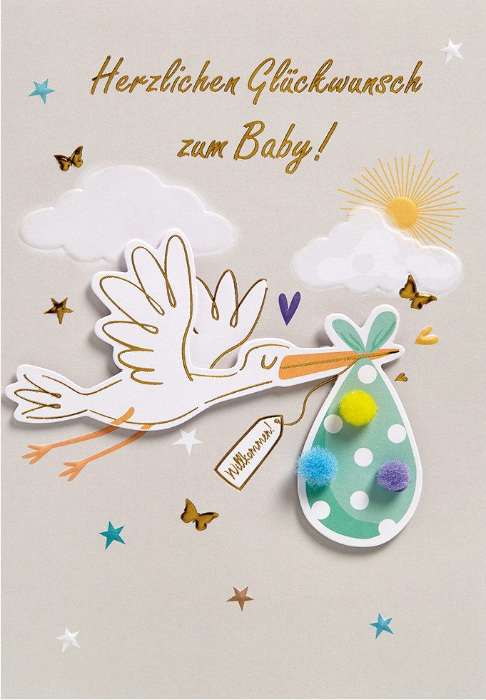 Perleberg Grußkarten Geburt Baby Glückwunschkarte im Format 116 x 166 cm mit Umschlag He