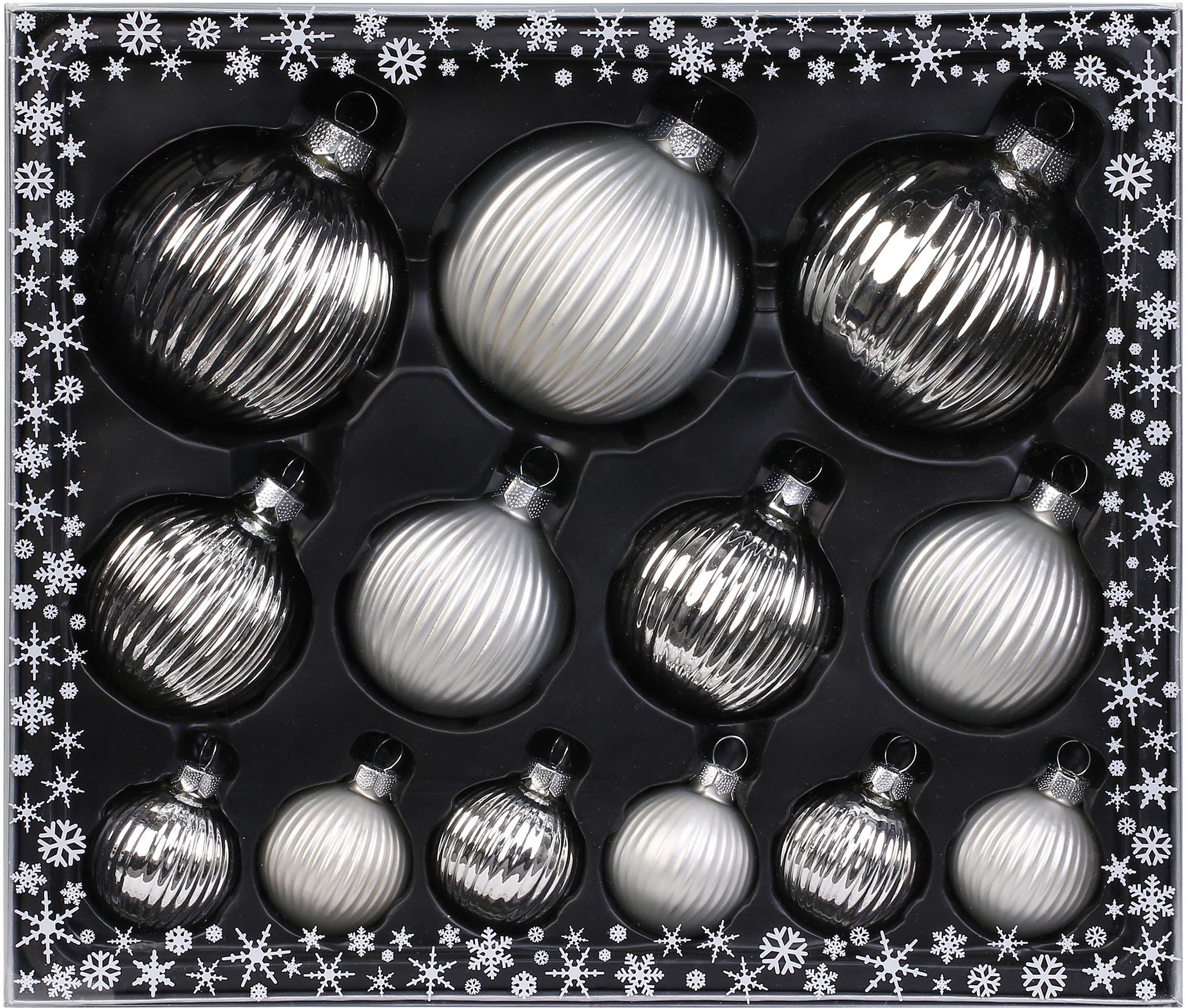 MAGIC by Inge Weihnachtsbaumkugel Frosty Silver, Weihnachtsdeko,  Christbaumschmuck (13 St), hochwertige Christbaumkugeln aus Glas,  Strukturkugeln, Ø 4/6/8 cm